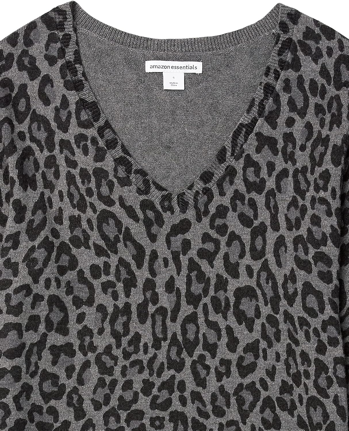 image:imageAmazon Essentials Womens Lightweight LongSleeve VNeck SweaterGrey Heather Animal Print