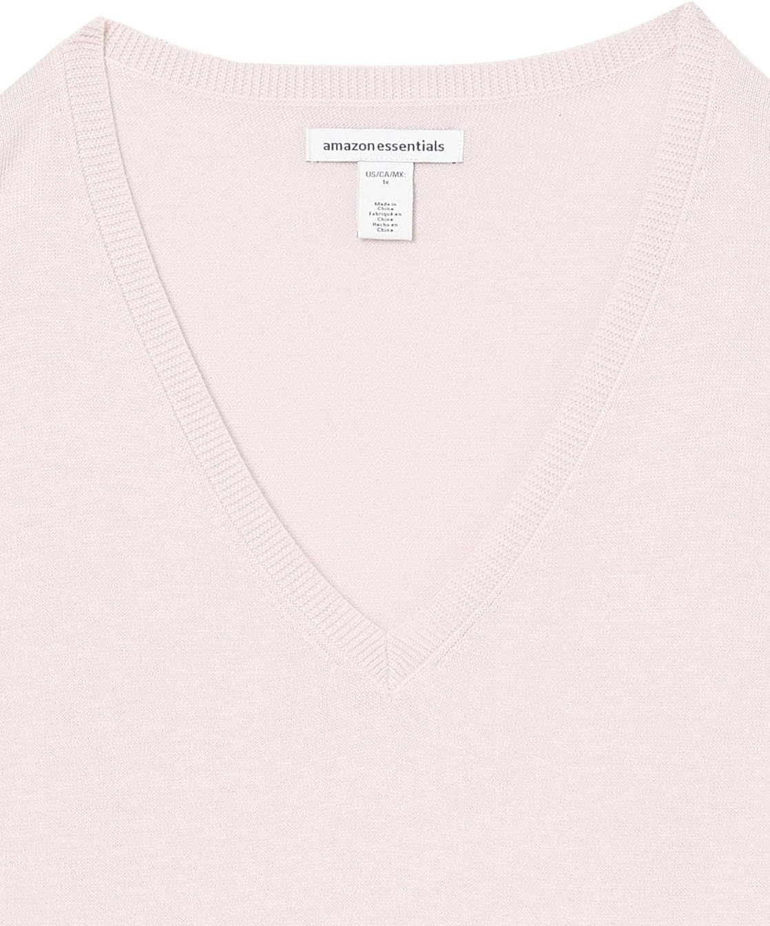 image:imageAmazon Essentials Womens Lightweight LongSleeve VNeck SweaterLight Pink