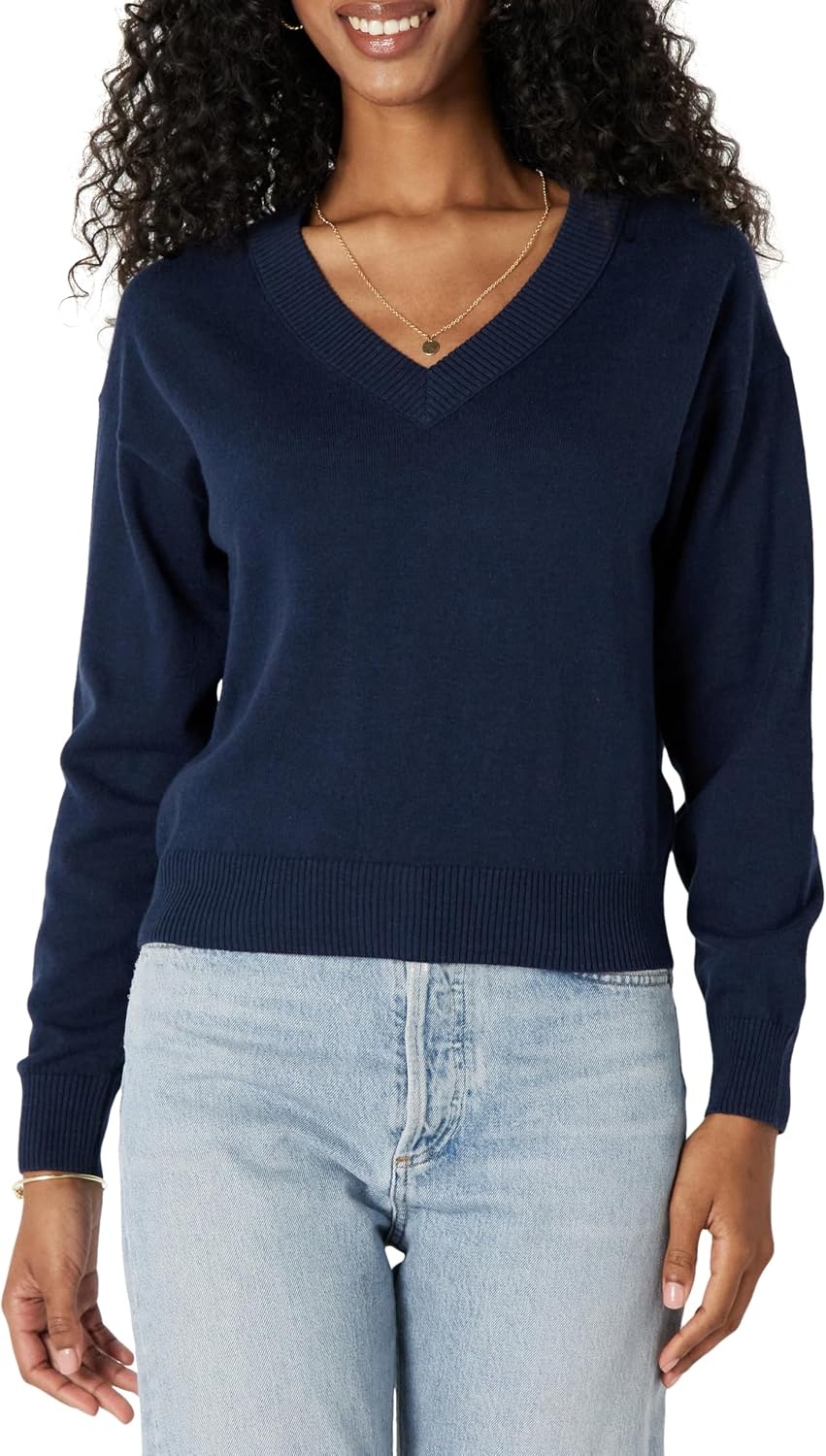 image:imageAmazon Essentials Womens Lightweight LongSleeve VNeck SweaterNavy