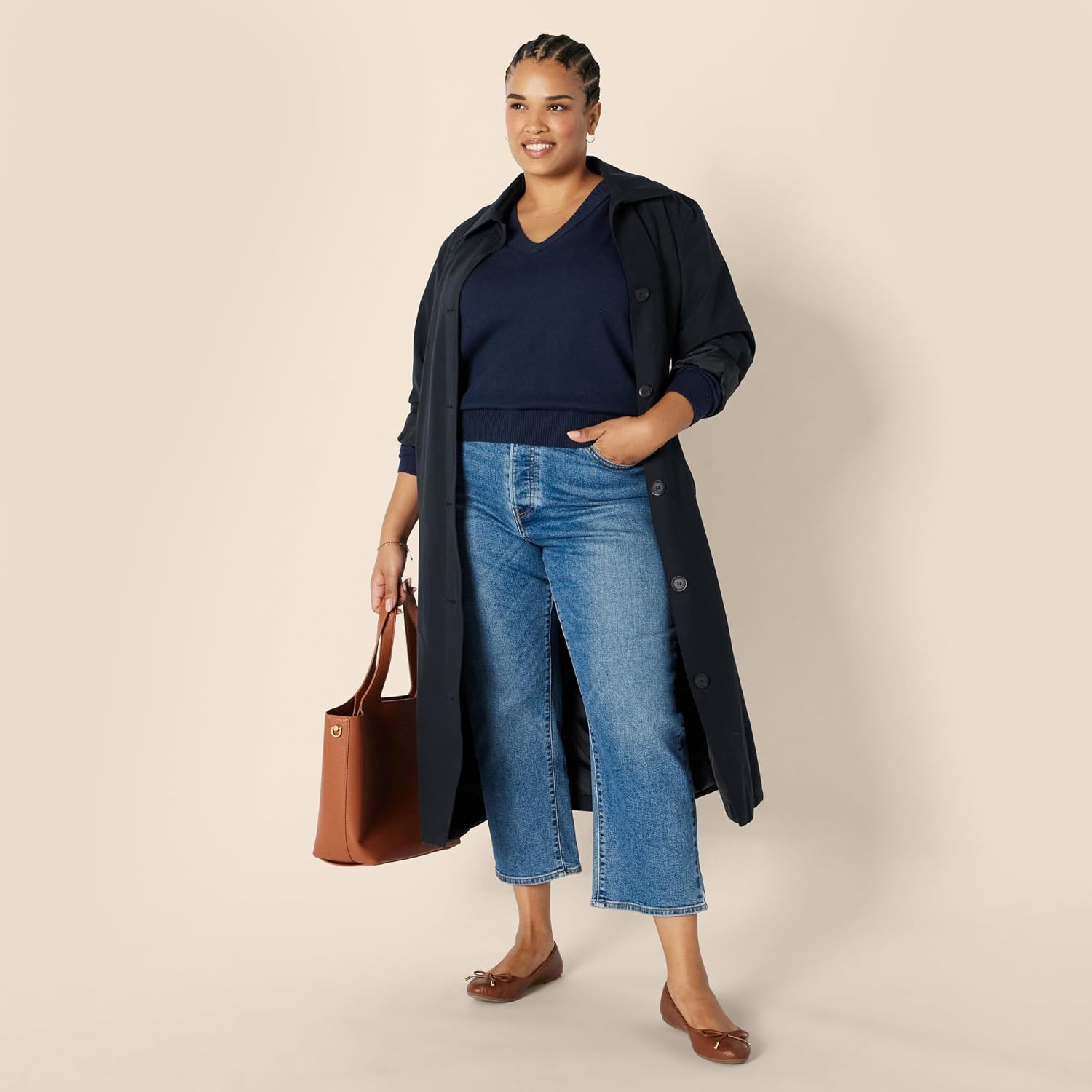 image:imageAmazon Essentials Womens Lightweight LongSleeve VNeck SweaterNavy