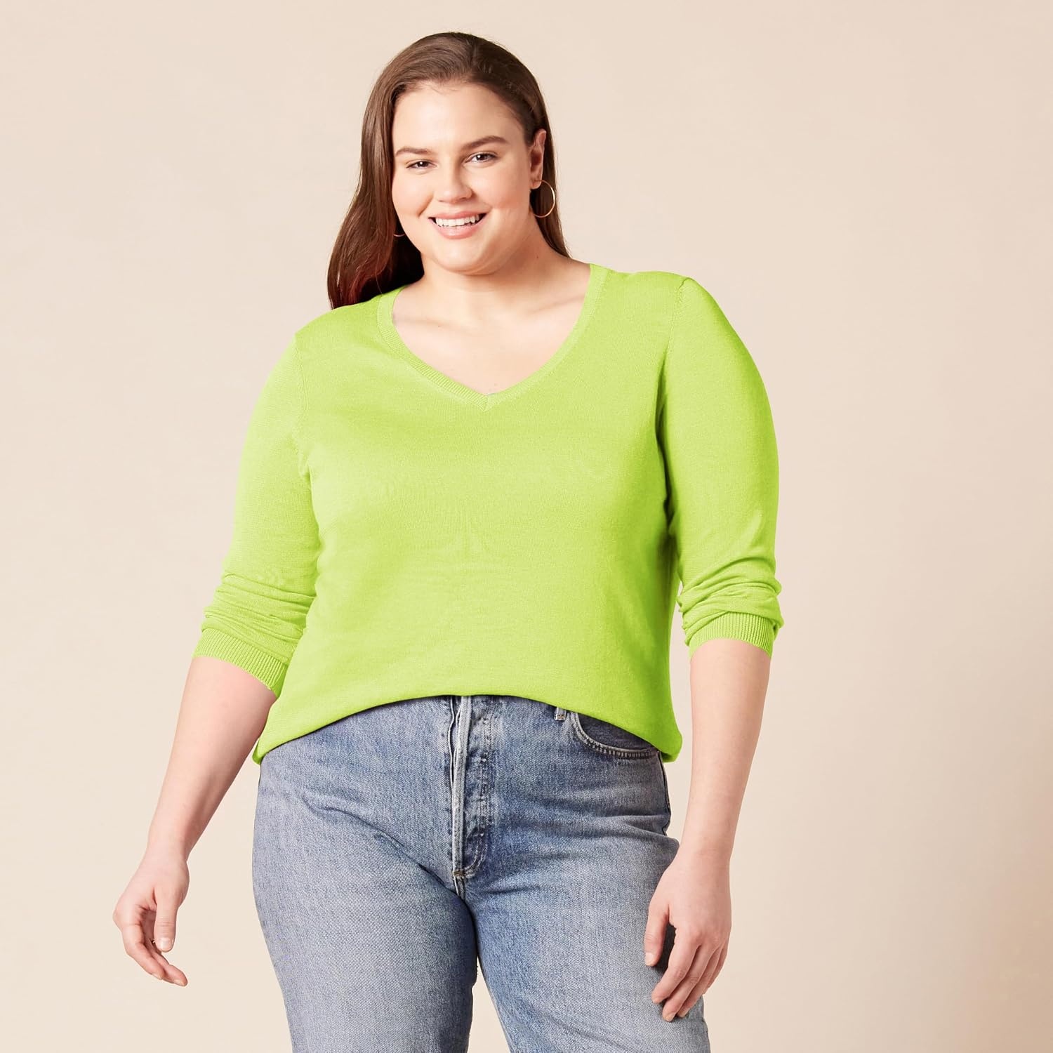 image:imageAmazon Essentials Womens Lightweight LongSleeve VNeck SweaterNeon Yellow