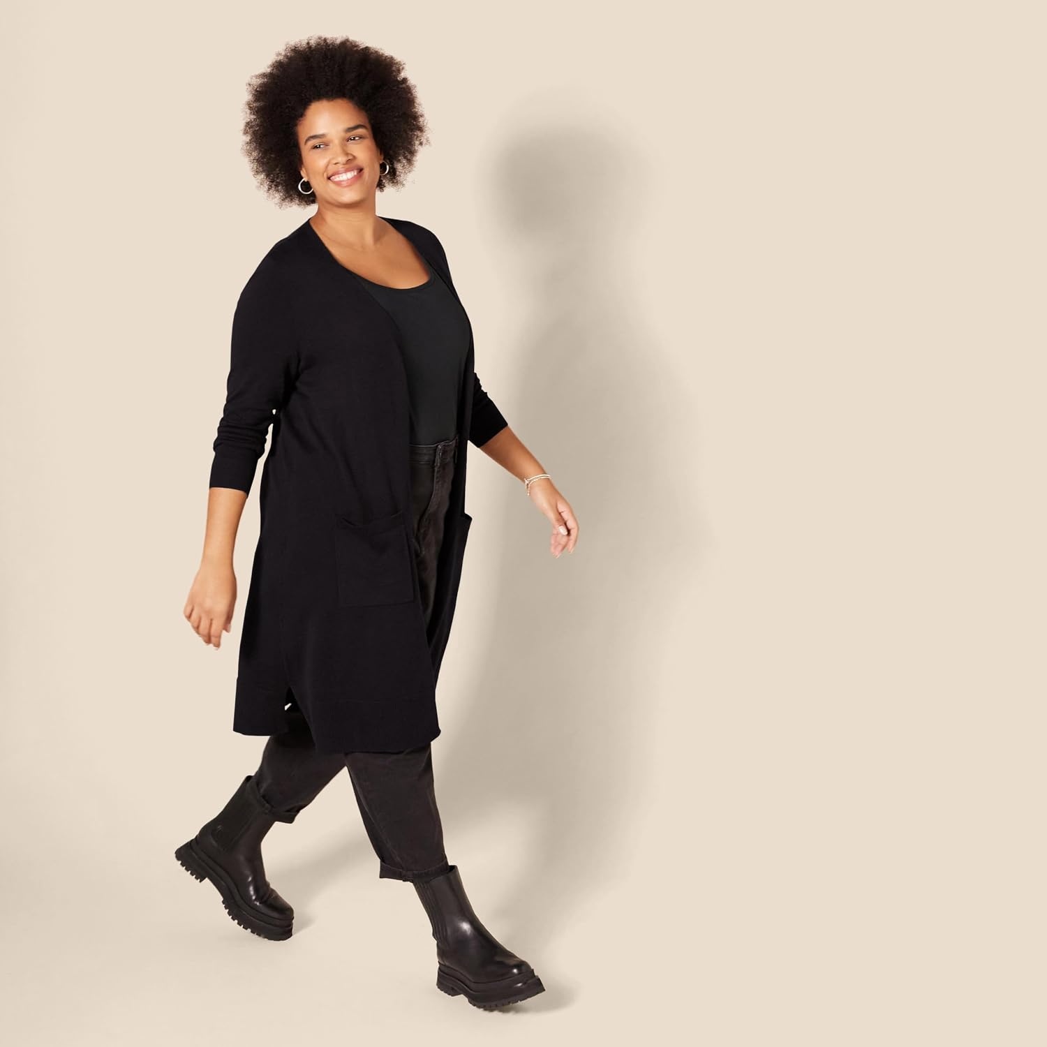 image:imageAmazon Essentials Womens Lightweight Longer Length OpenFront LongSleeve Cardigan SweaterBlack