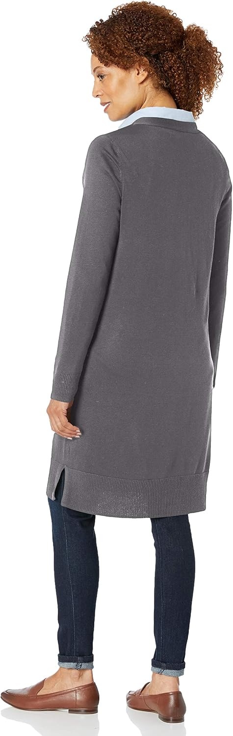 image:imageAmazon Essentials Womens Lightweight Longer Length OpenFront LongSleeve Cardigan SweaterCharcoal Heather