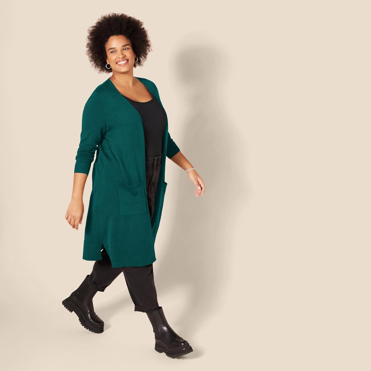 image:imageAmazon Essentials Womens Lightweight Longer Length OpenFront LongSleeve Cardigan SweaterDark Green