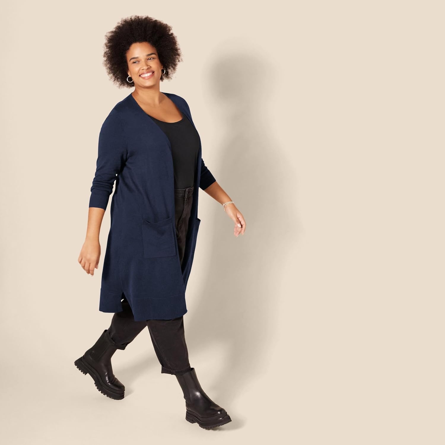 image:imageAmazon Essentials Womens Lightweight Longer Length OpenFront LongSleeve Cardigan SweaterNavy