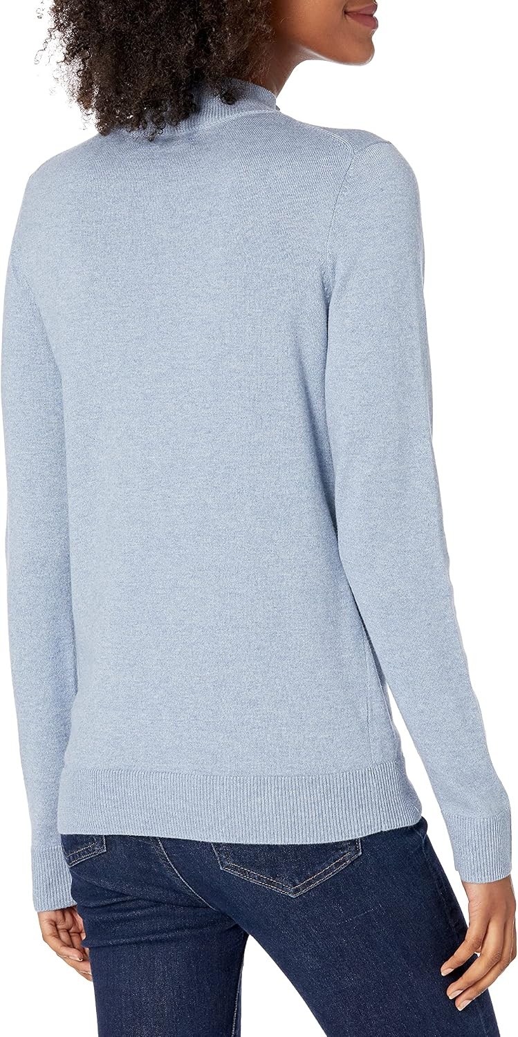 image:imageAmazon Essentials Womens Lightweight Mock Neck Pullover Sweater Regular Fit Available in Plus SizeIndigo Blue Heather