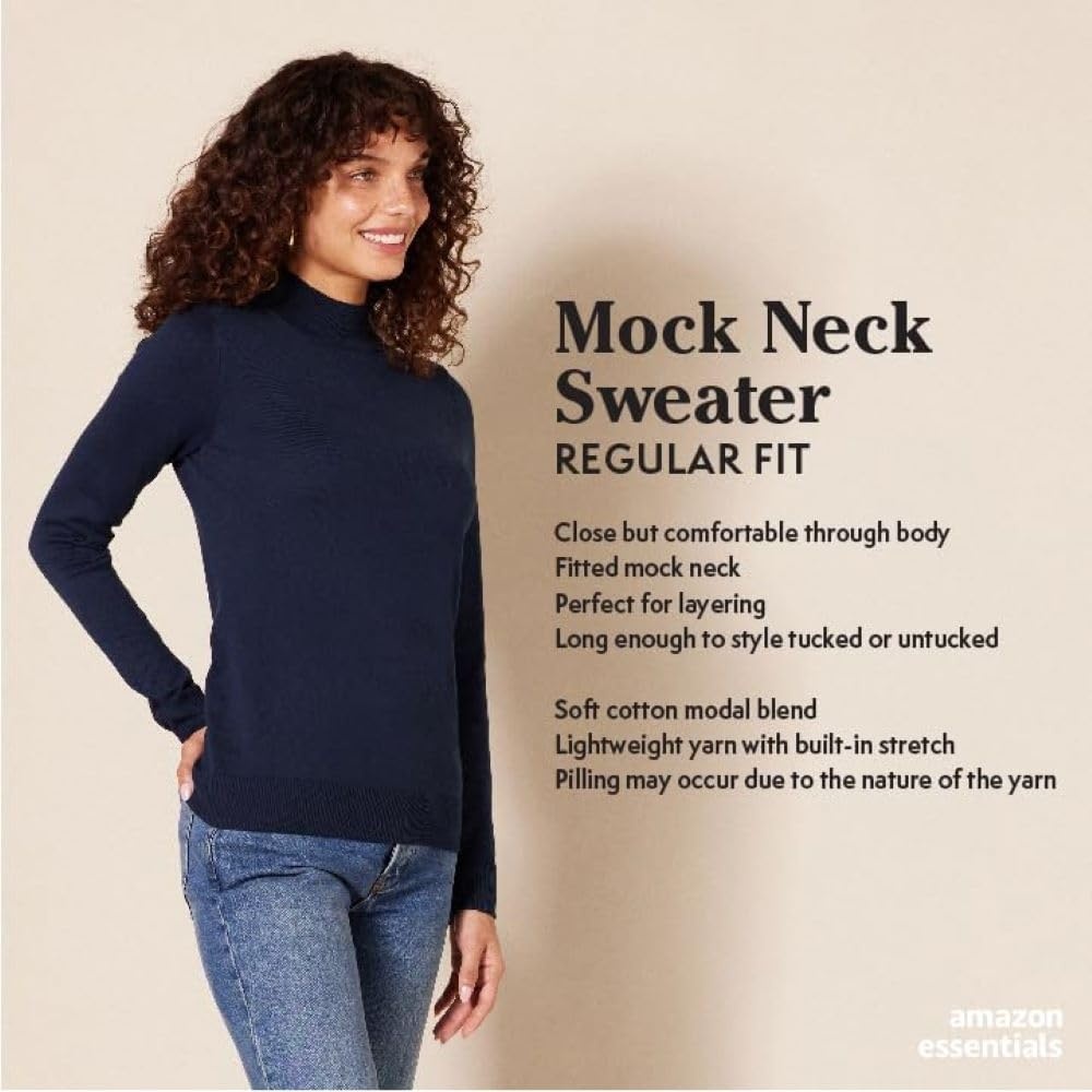image:imageAmazon Essentials Womens Lightweight Mock Neck Pullover Sweater Regular Fit Available in Plus SizeIvory