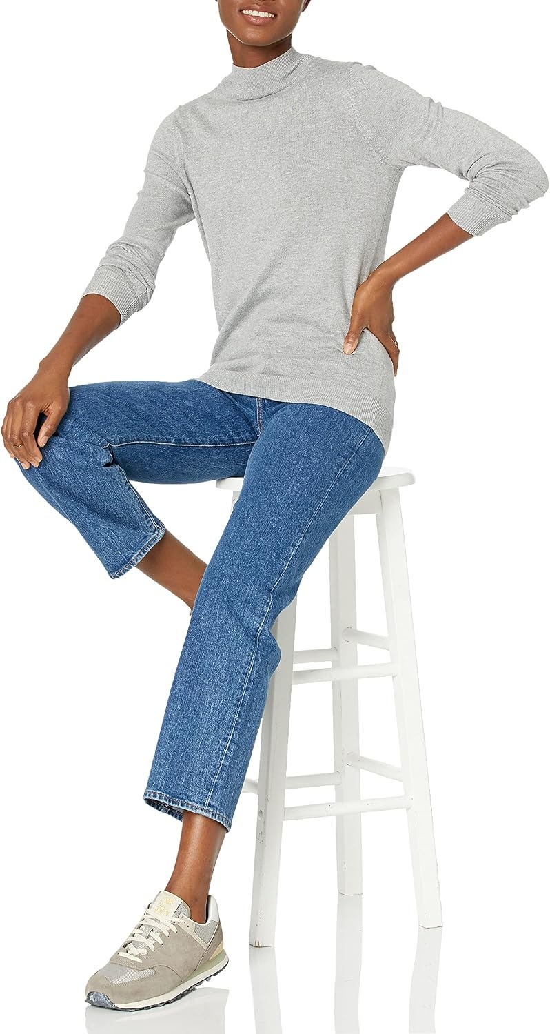 image:imageAmazon Essentials Womens Lightweight Mock Neck Pullover Sweater Regular Fit Available in Plus SizeLight Grey Heather