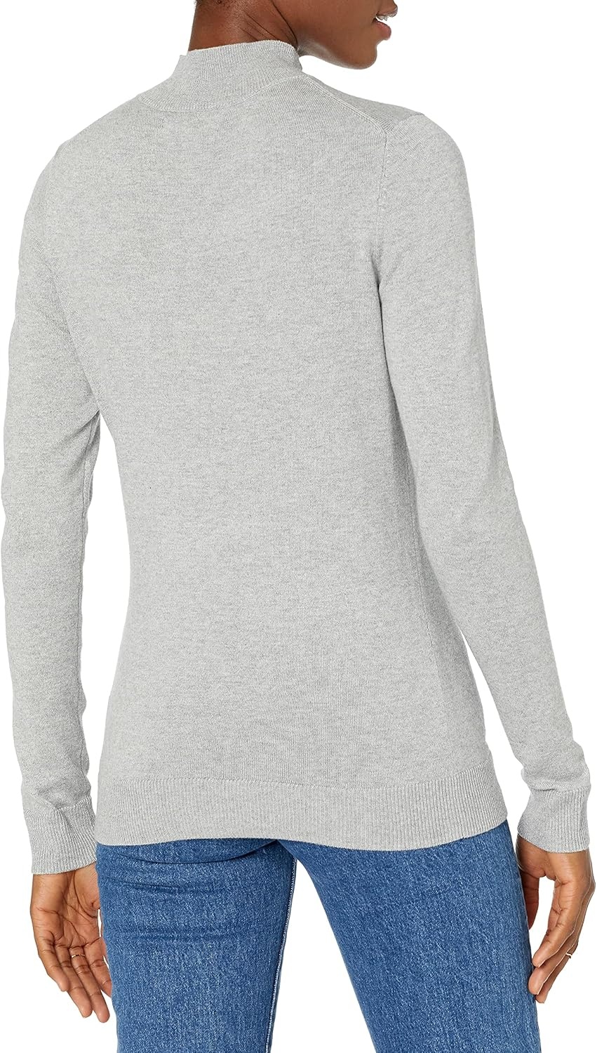 image:imageAmazon Essentials Womens Lightweight Mock Neck Pullover Sweater Regular Fit Available in Plus SizeLight Grey Heather