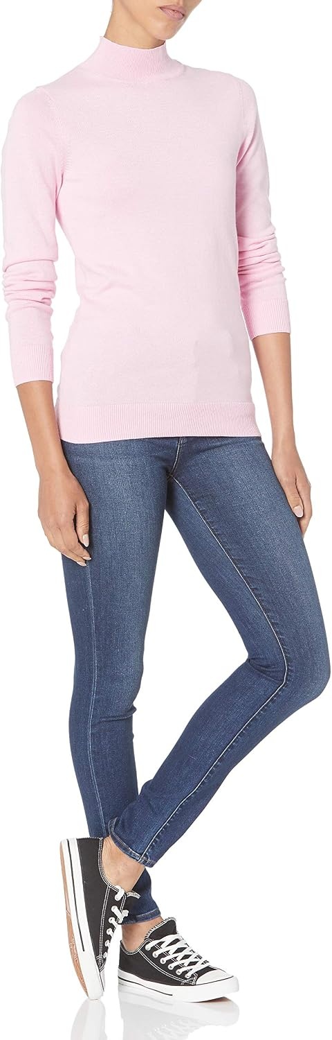 image:imageAmazon Essentials Womens Lightweight Mock Neck Pullover Sweater Regular Fit Available in Plus SizeLight Pink