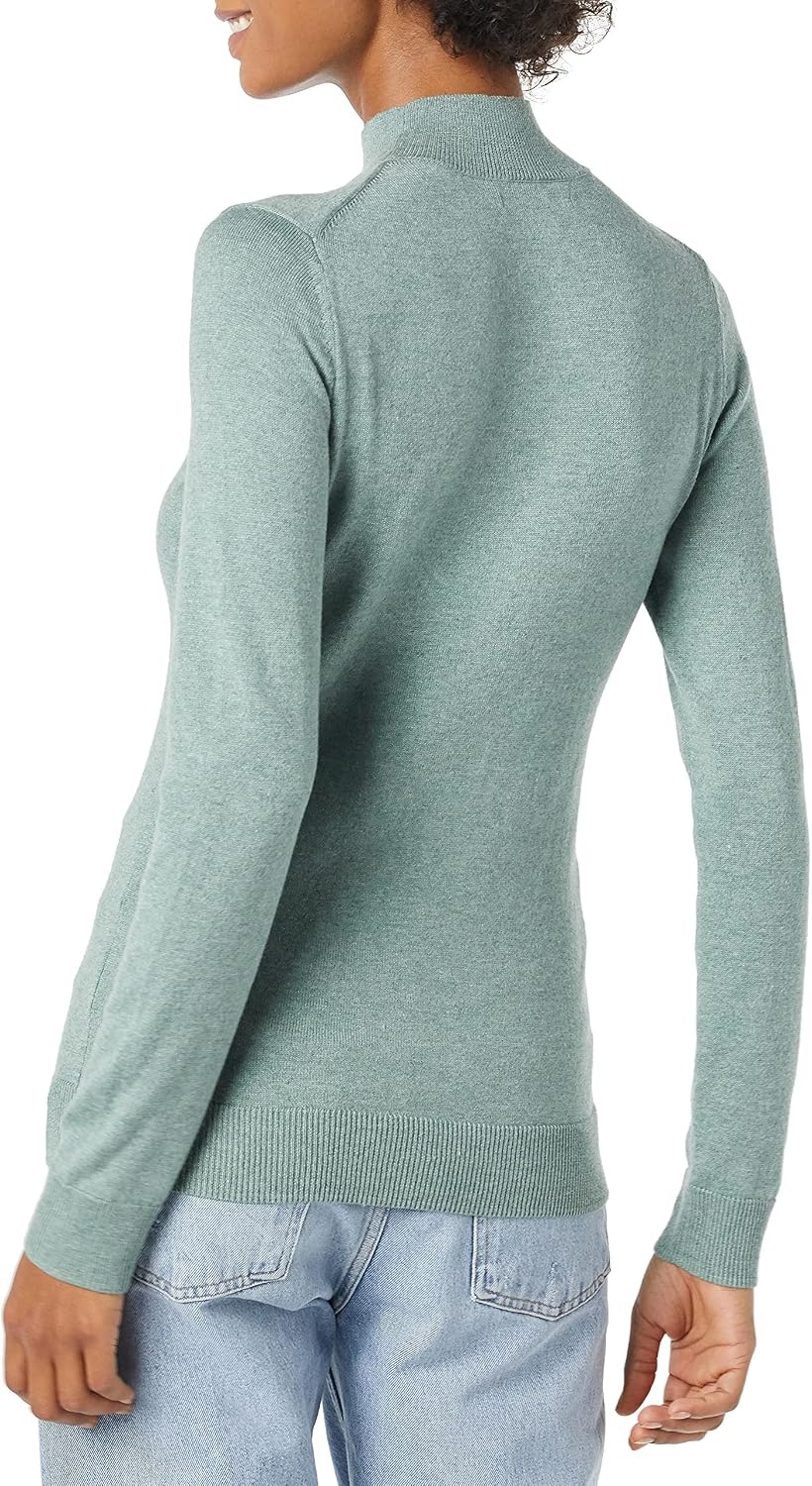 image:imageAmazon Essentials Womens Lightweight Mock Neck Pullover Sweater Regular Fit Available in Plus SizeSage Green Heather