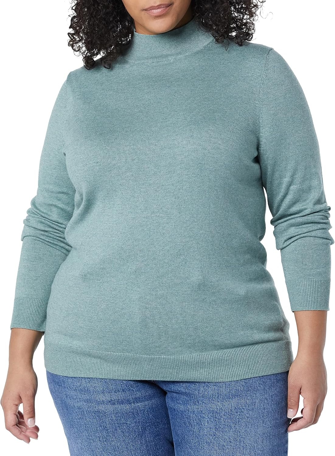 image:imageAmazon Essentials Womens Lightweight Mock Neck Pullover Sweater Regular Fit Available in Plus SizeSage Green Heather
