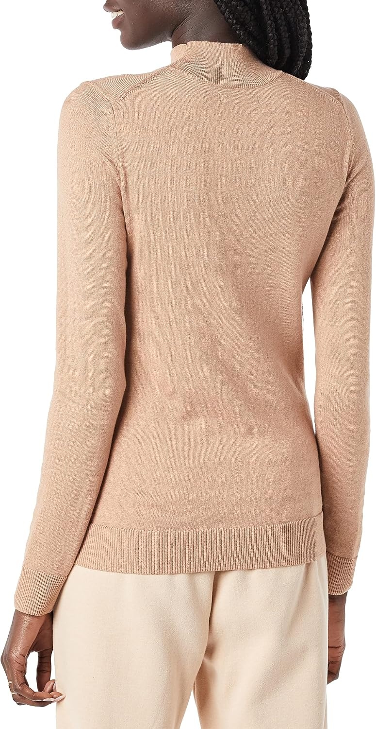 image:imageAmazon Essentials Womens Lightweight Mock Neck Pullover Sweater Regular Fit Available in Plus SizeTaupe Heather