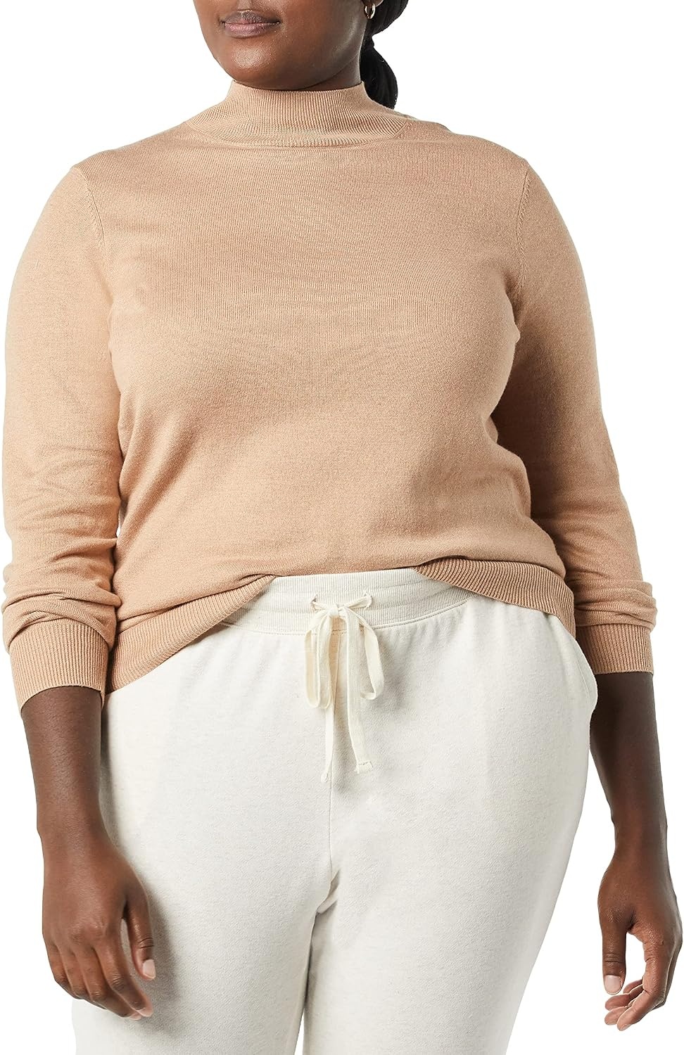 image:imageAmazon Essentials Womens Lightweight Mock Neck Pullover Sweater Regular Fit Available in Plus SizeTaupe Heather