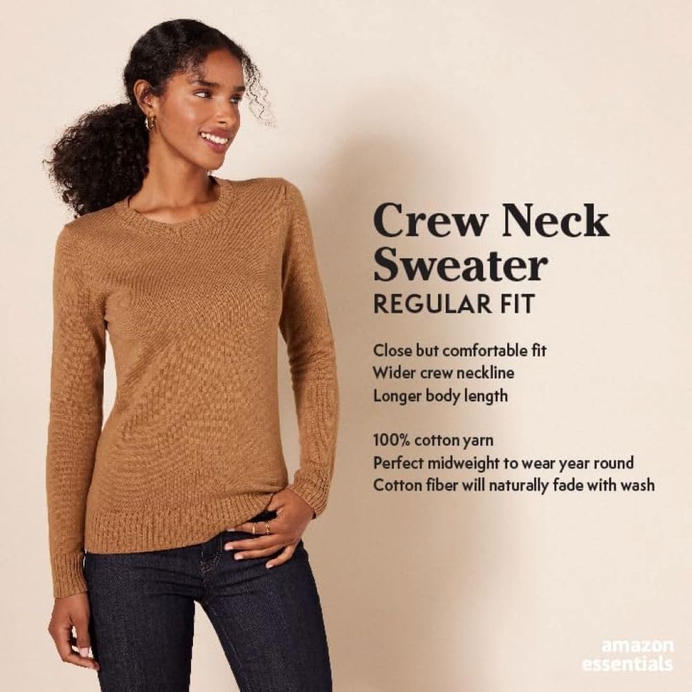 image:imageAmazon Essentials Womens Lightweight Soft Crewneck Sweater 100 Cotton PlusDark Red