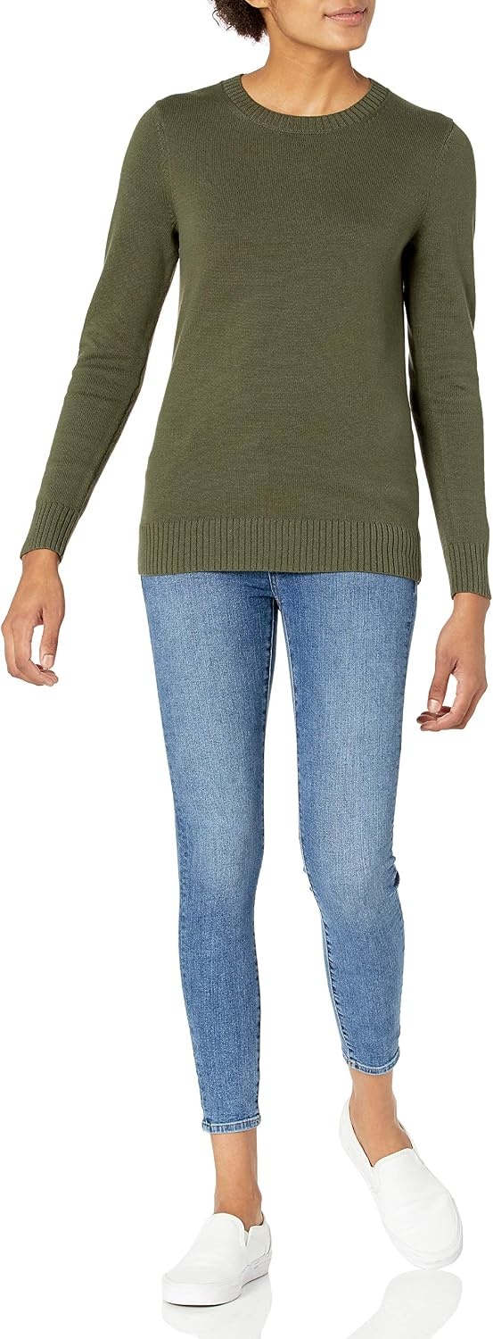 image:imageAmazon Essentials Womens Lightweight Soft Crewneck Sweater 100 Cotton PlusOlive