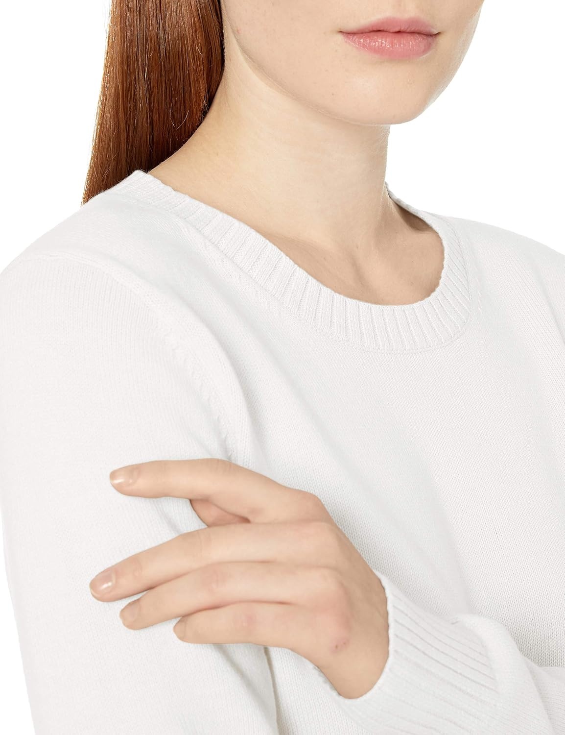 image:imageAmazon Essentials Womens Lightweight Soft Crewneck Sweater 100 Cotton PlusWhite