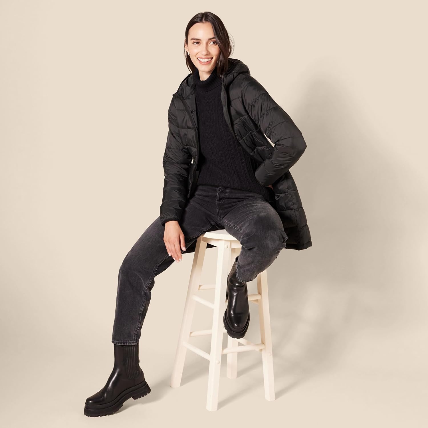 image:imageAmazon Essentials Womens Long Sleeve Fisherman Cable Knit Turtleneck Sweater Available in Plus SizeBlack