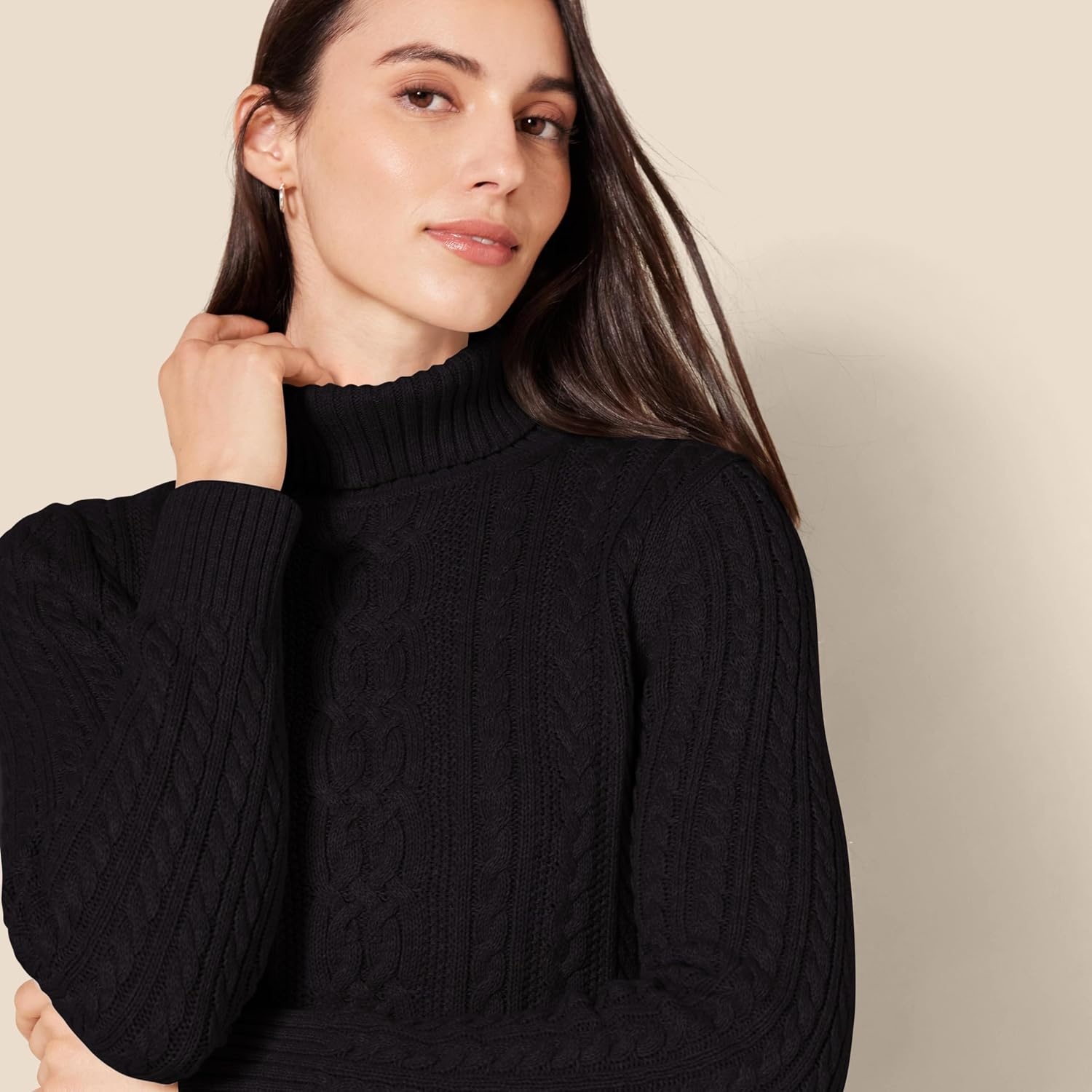 image:imageAmazon Essentials Womens Long Sleeve Fisherman Cable Knit Turtleneck Sweater Available in Plus SizeBlack
