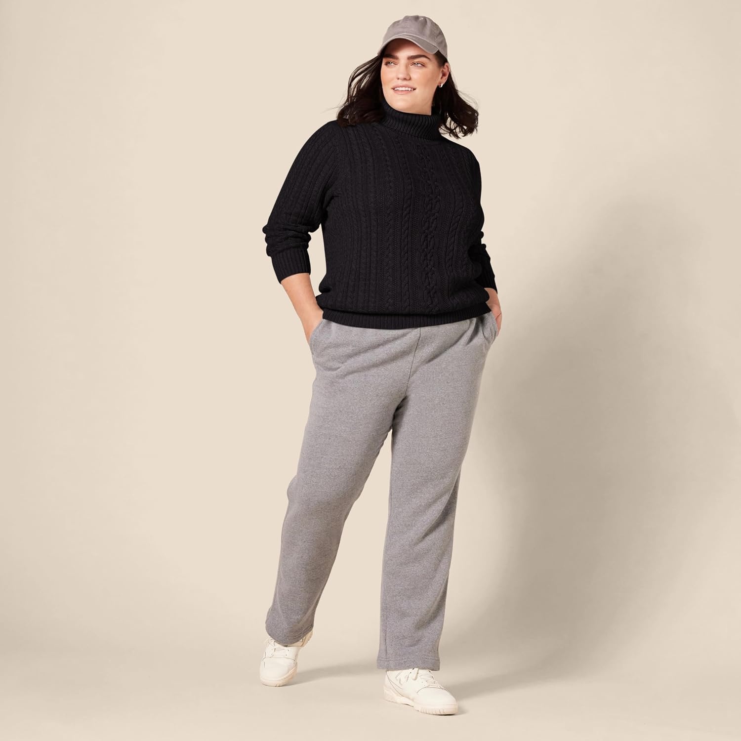 image:imageAmazon Essentials Womens Long Sleeve Fisherman Cable Knit Turtleneck Sweater Available in Plus SizeBlack