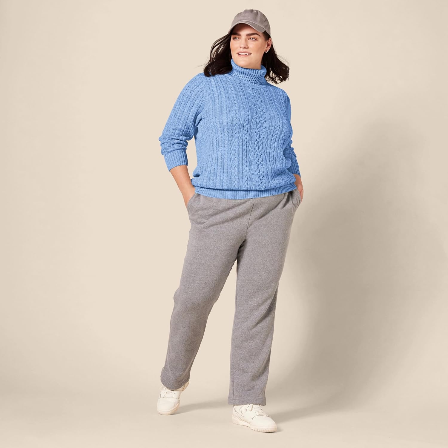 image:imageAmazon Essentials Womens Long Sleeve Fisherman Cable Knit Turtleneck Sweater Available in Plus SizeBlue