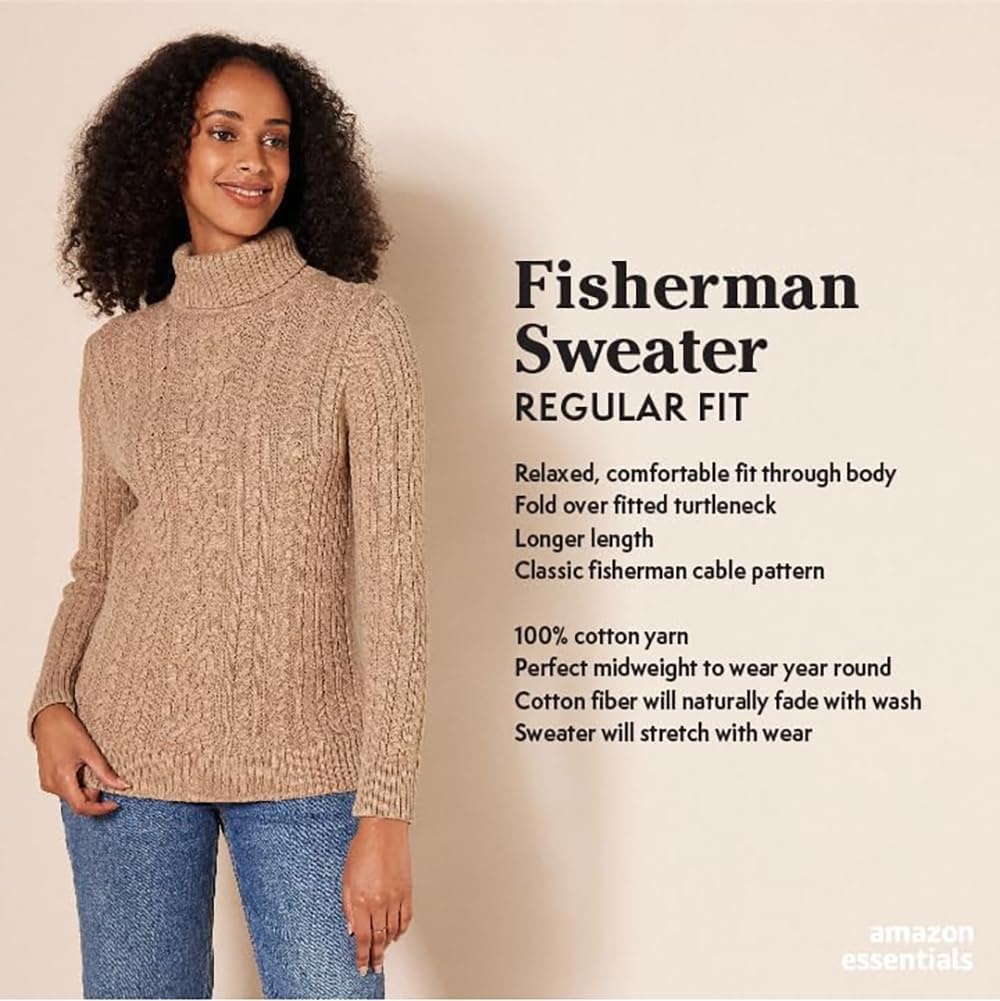 image:imageAmazon Essentials Womens Long Sleeve Fisherman Cable Knit Turtleneck Sweater Available in Plus SizeBurgundy