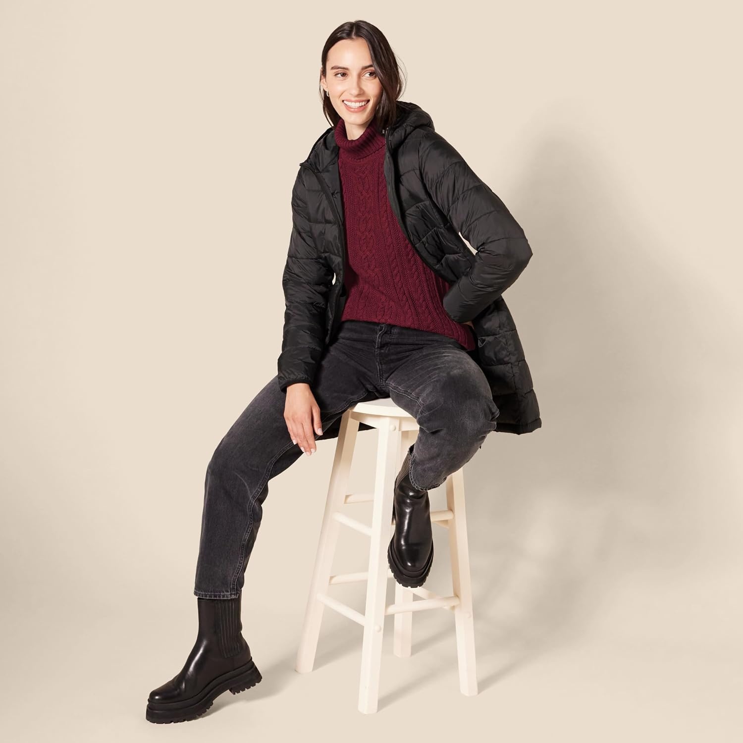 image:imageAmazon Essentials Womens Long Sleeve Fisherman Cable Knit Turtleneck Sweater Available in Plus SizeBurgundy