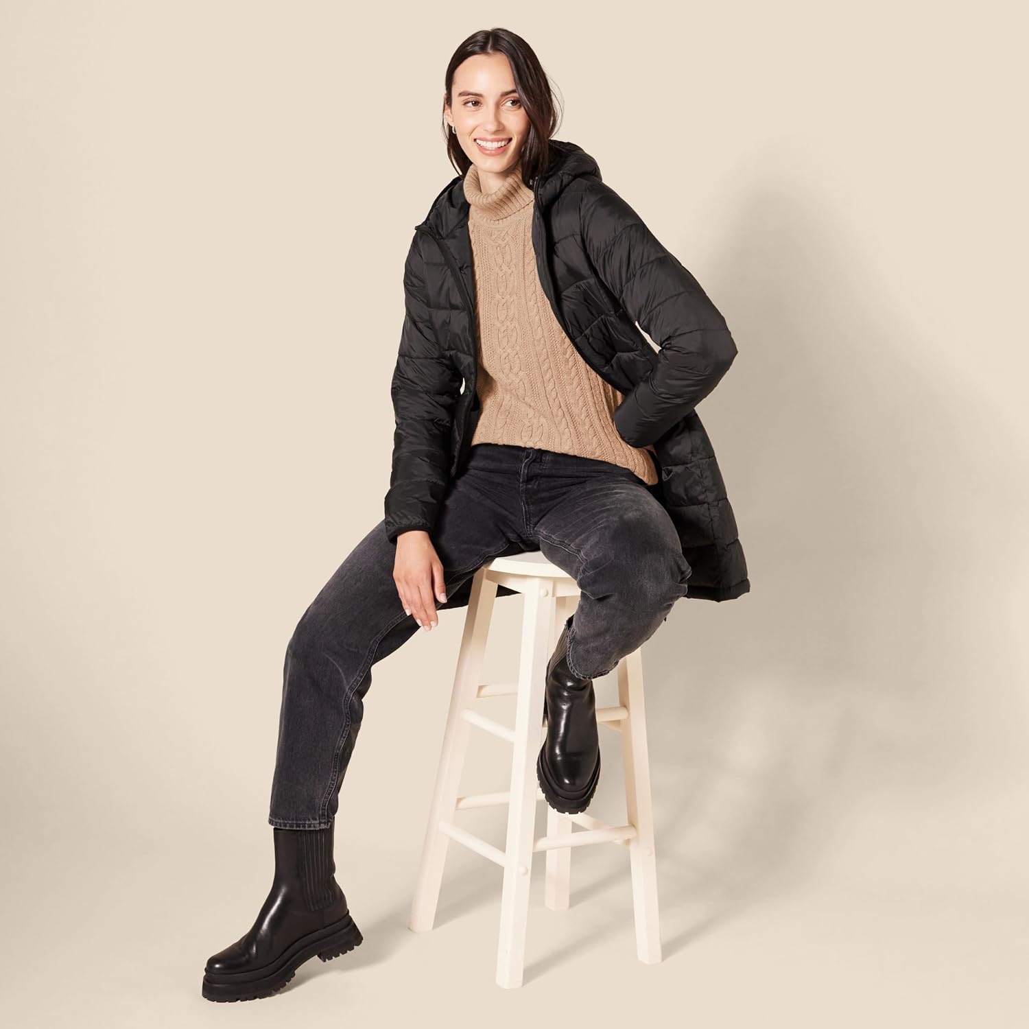 image:imageAmazon Essentials Womens Long Sleeve Fisherman Cable Knit Turtleneck Sweater Available in Plus SizeCamel Heather