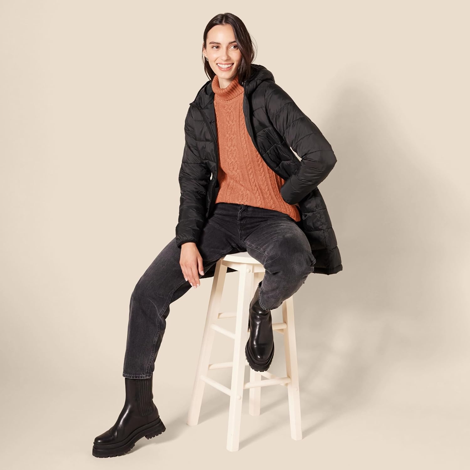 image:imageAmazon Essentials Womens Long Sleeve Fisherman Cable Knit Turtleneck Sweater Available in Plus SizeCaramel