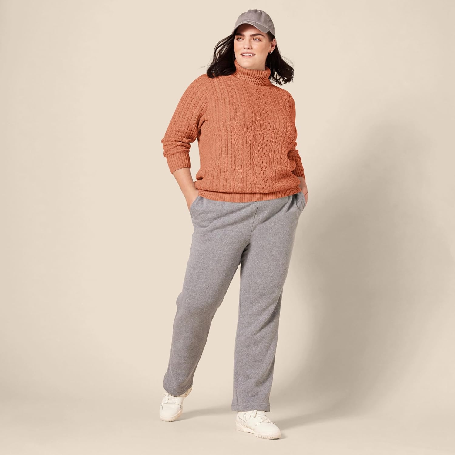 image:imageAmazon Essentials Womens Long Sleeve Fisherman Cable Knit Turtleneck Sweater Available in Plus SizeCaramel