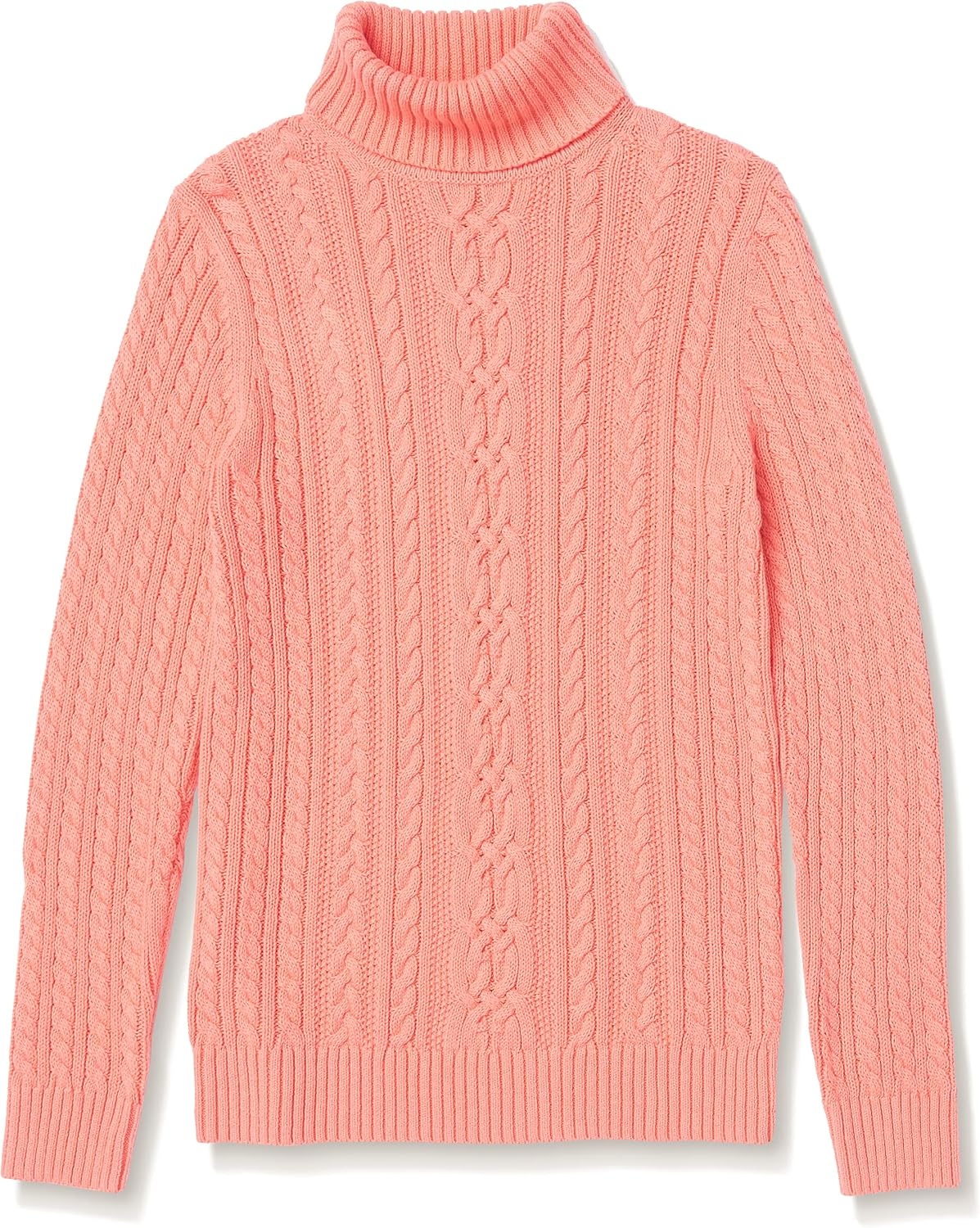 image:imageAmazon Essentials Womens Long Sleeve Fisherman Cable Knit Turtleneck Sweater Available in Plus SizeCoral Pink