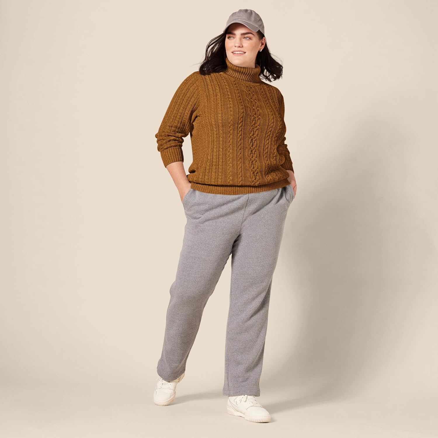 image:imageAmazon Essentials Womens Long Sleeve Fisherman Cable Knit Turtleneck Sweater Available in Plus SizeDark Chestnut Brown Heather