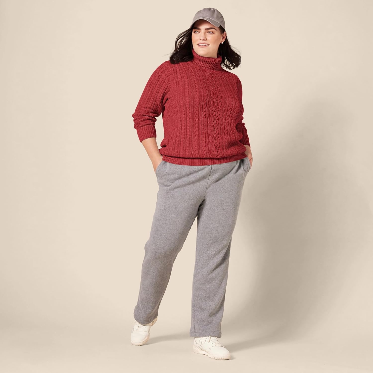 image:imageAmazon Essentials Womens Long Sleeve Fisherman Cable Knit Turtleneck Sweater Available in Plus SizeDark Red