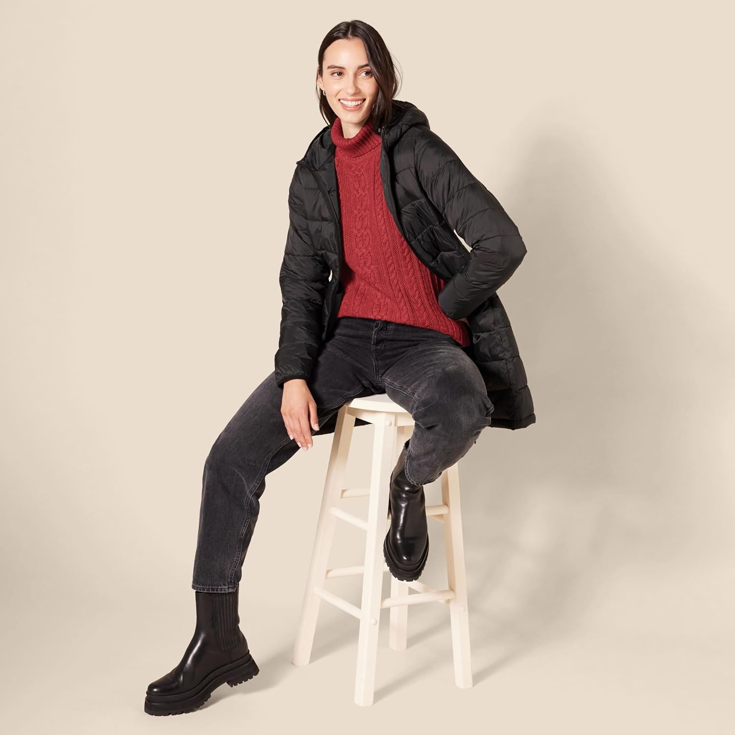 image:imageAmazon Essentials Womens Long Sleeve Fisherman Cable Knit Turtleneck Sweater Available in Plus SizeDark Red