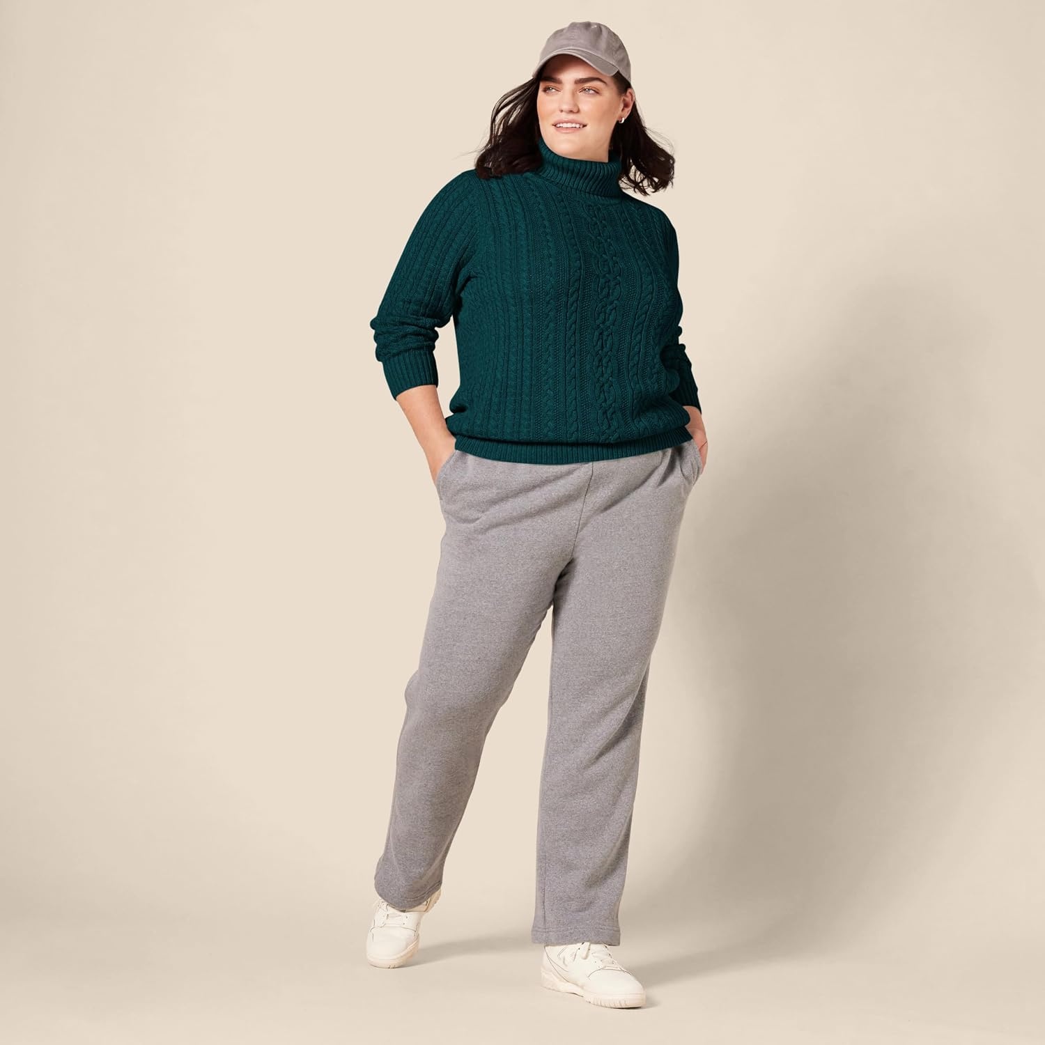 image:imageAmazon Essentials Womens Long Sleeve Fisherman Cable Knit Turtleneck Sweater Available in Plus SizeForest Green