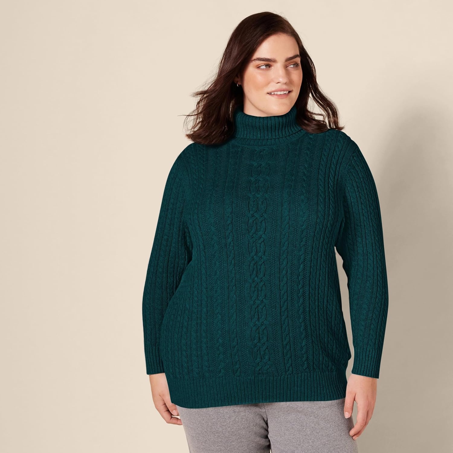 image:imageAmazon Essentials Womens Long Sleeve Fisherman Cable Knit Turtleneck Sweater Available in Plus SizeForest Green