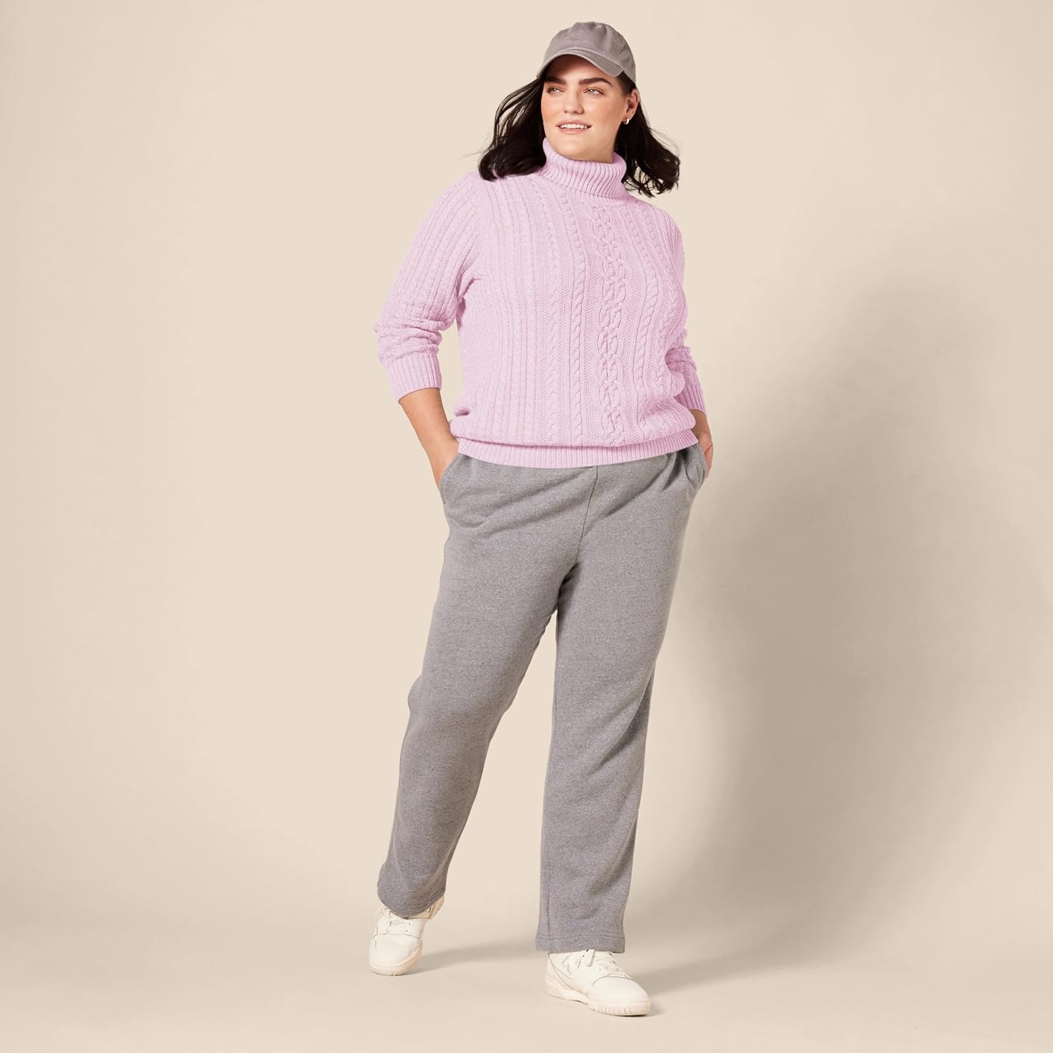 image:imageAmazon Essentials Womens Long Sleeve Fisherman Cable Knit Turtleneck Sweater Available in Plus SizeLight Pink