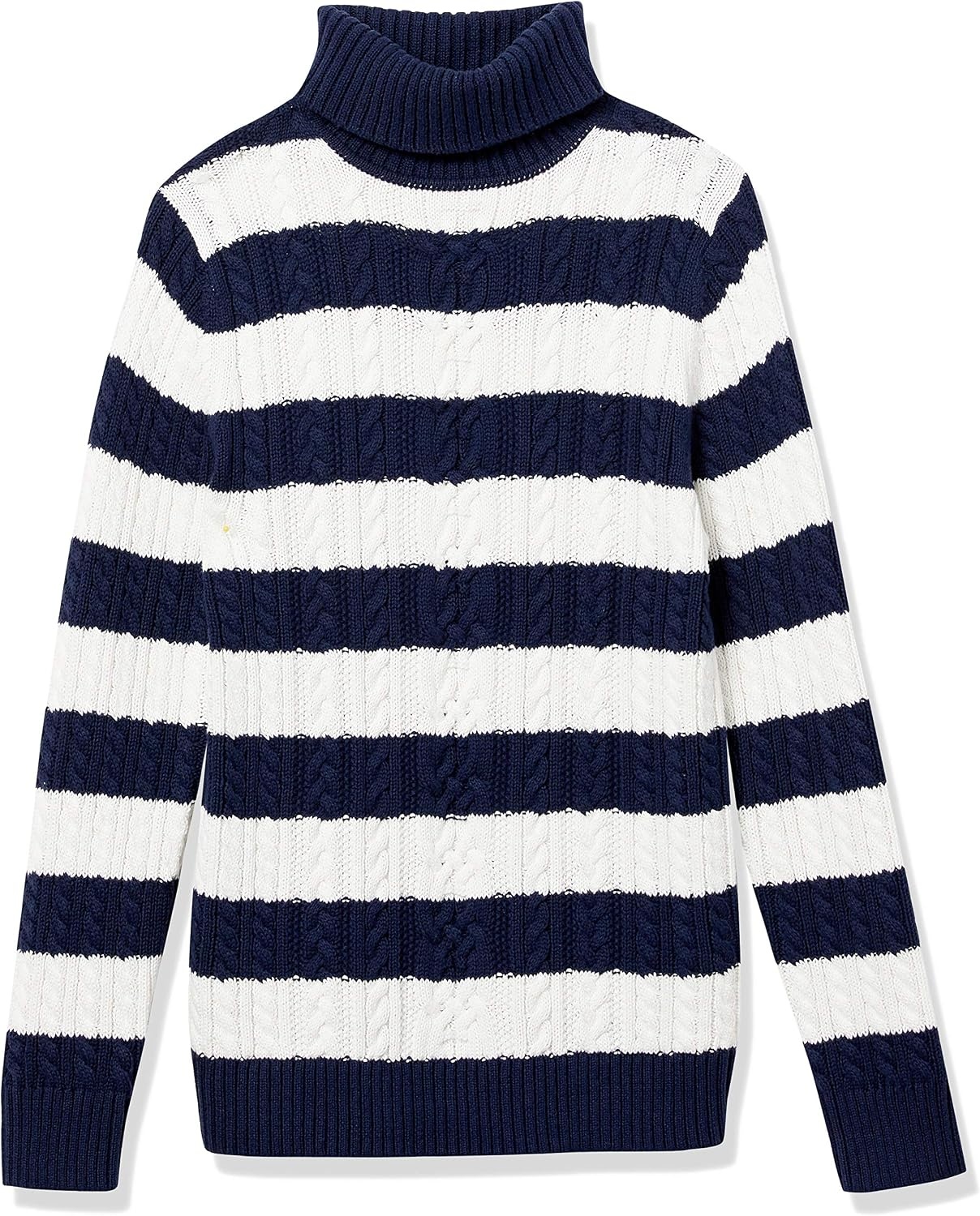 image:imageAmazon Essentials Womens Long Sleeve Fisherman Cable Knit Turtleneck Sweater Available in Plus SizeNavy White Rugby Stripe