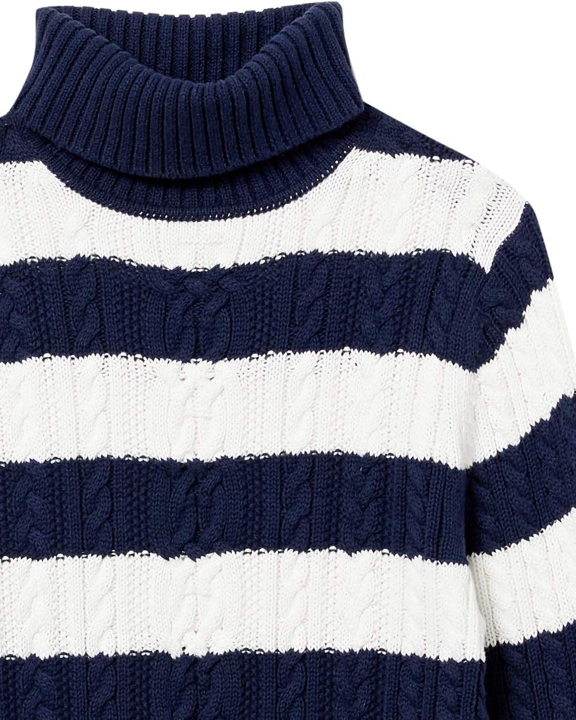 image:imageAmazon Essentials Womens Long Sleeve Fisherman Cable Knit Turtleneck Sweater Available in Plus SizeNavy White Rugby Stripe
