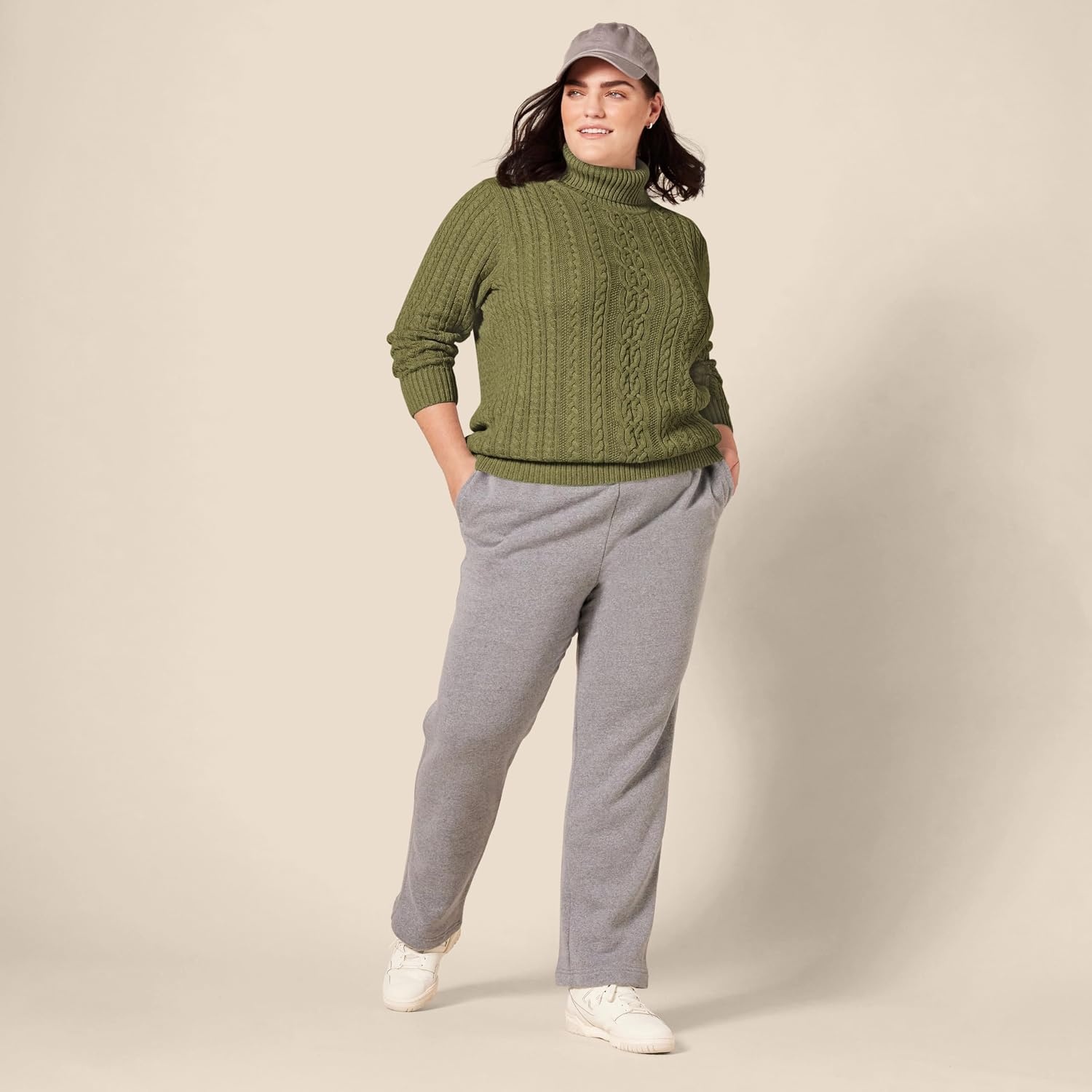 image:imageAmazon Essentials Womens Long Sleeve Fisherman Cable Knit Turtleneck Sweater Available in Plus SizeOlive