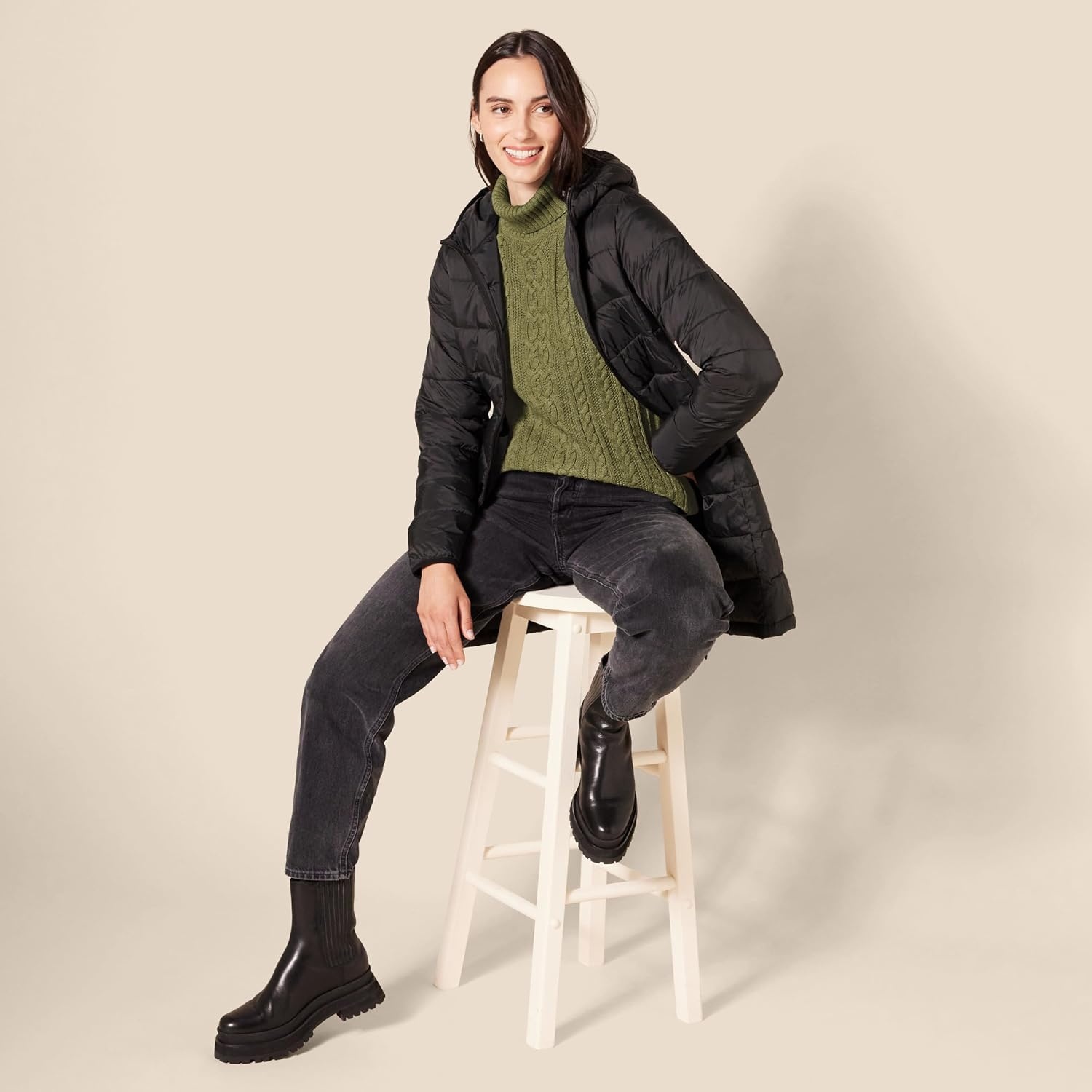 image:imageAmazon Essentials Womens Long Sleeve Fisherman Cable Knit Turtleneck Sweater Available in Plus SizeOlive