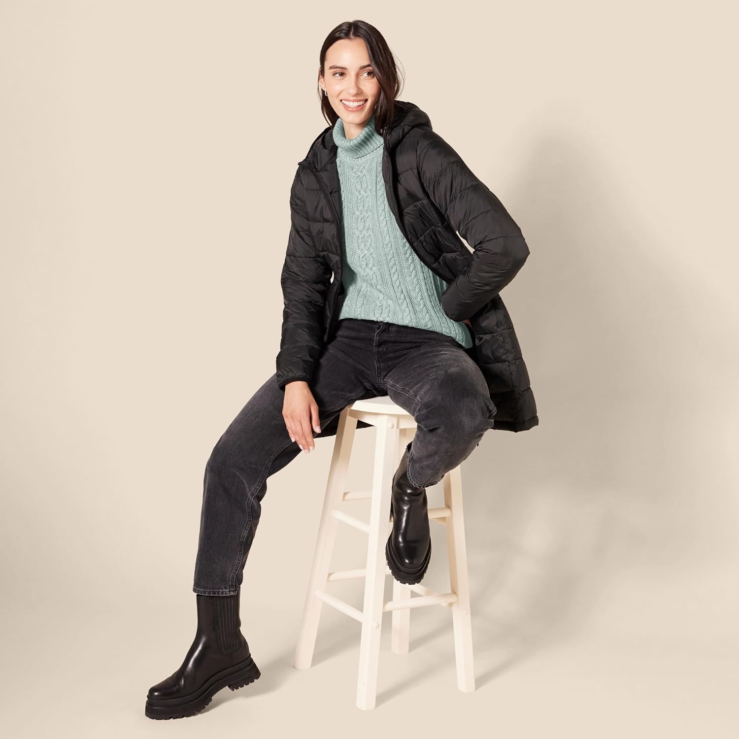 image:imageAmazon Essentials Womens Long Sleeve Fisherman Cable Knit Turtleneck Sweater Available in Plus SizeSage Green Heather