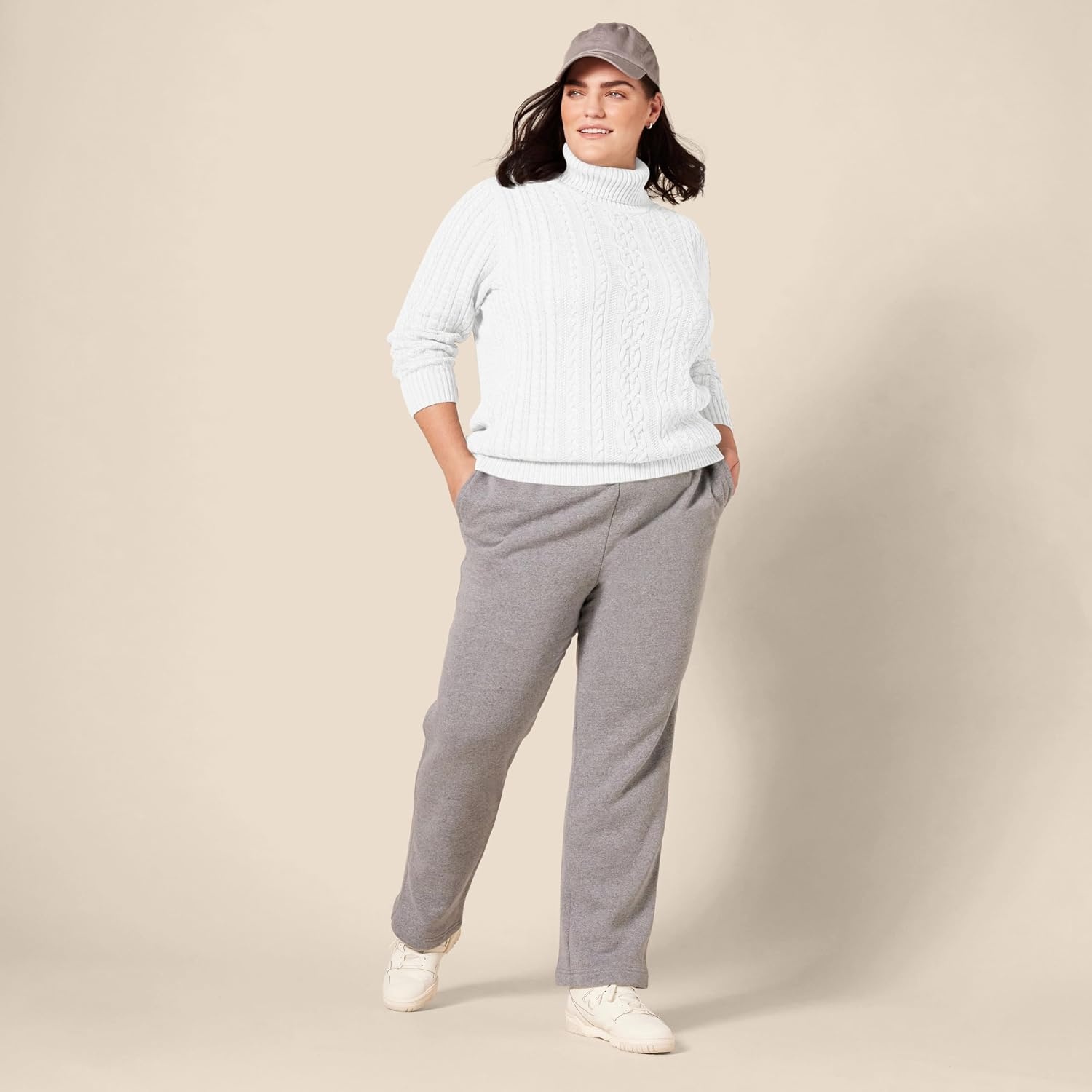 image:imageAmazon Essentials Womens Long Sleeve Fisherman Cable Knit Turtleneck Sweater Available in Plus SizeWhite