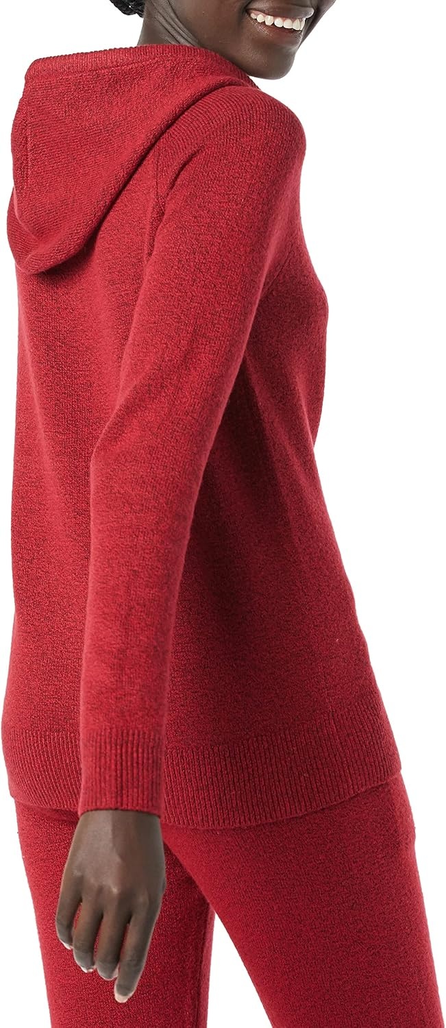 image:imageAmazon Essentials Womens Long Sleeve Soft Touch Hooded Pullover SweaterDark Red