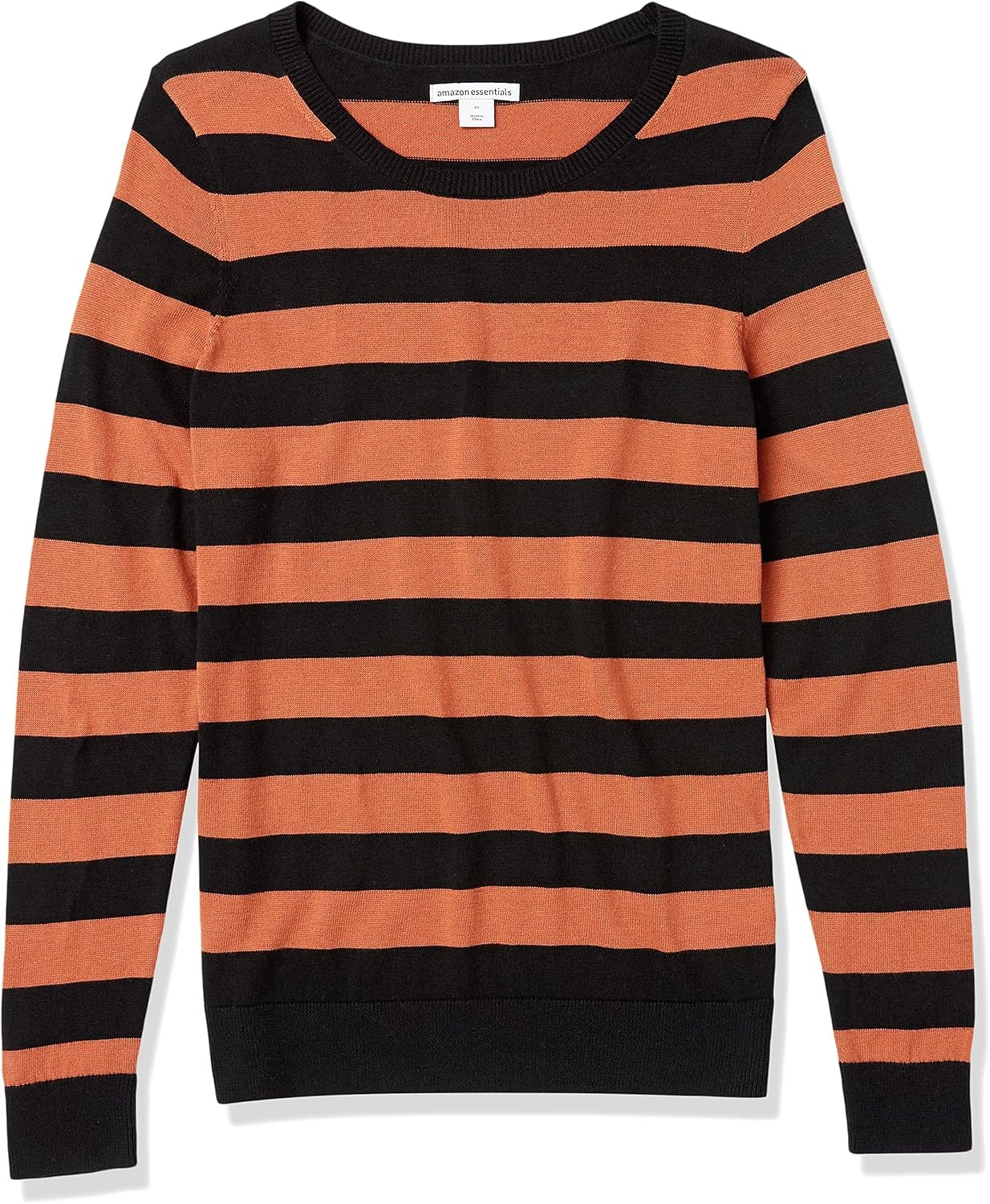 image:imageAmazon Essentials Womens LongSleeve Lightweight Crewneck Sweater Flattering Available in Plus SizeBlack Caramel Rugby Stripe