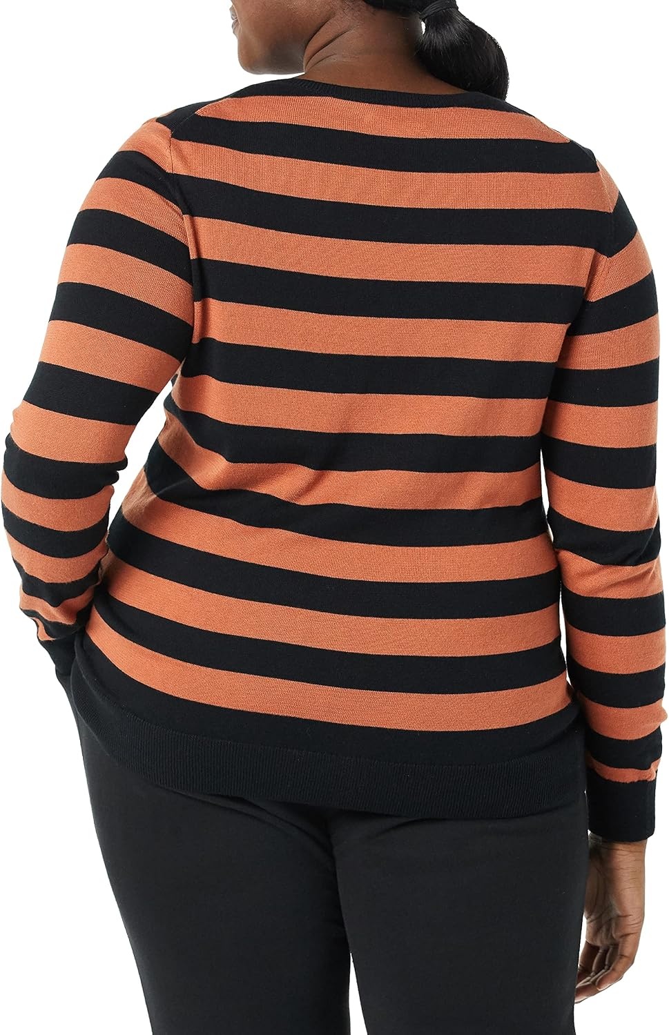image:imageAmazon Essentials Womens LongSleeve Lightweight Crewneck Sweater Flattering Available in Plus SizeBlack Caramel Rugby Stripe