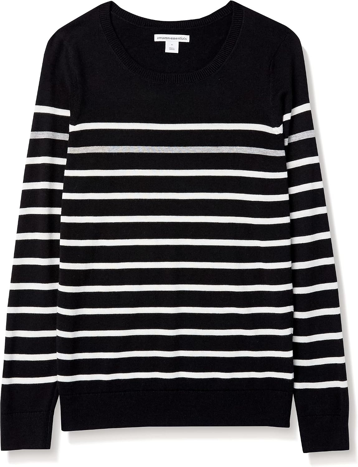 image:imageAmazon Essentials Womens LongSleeve Lightweight Crewneck Sweater Flattering Available in Plus SizeBlack Grey White Stripe