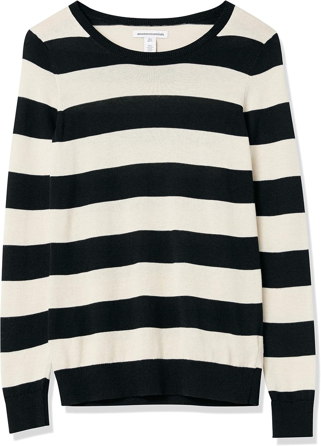 image:imageAmazon Essentials Womens LongSleeve Lightweight Crewneck Sweater Flattering Available in Plus SizeBlack Oatmeal Heather Rugby Stripe