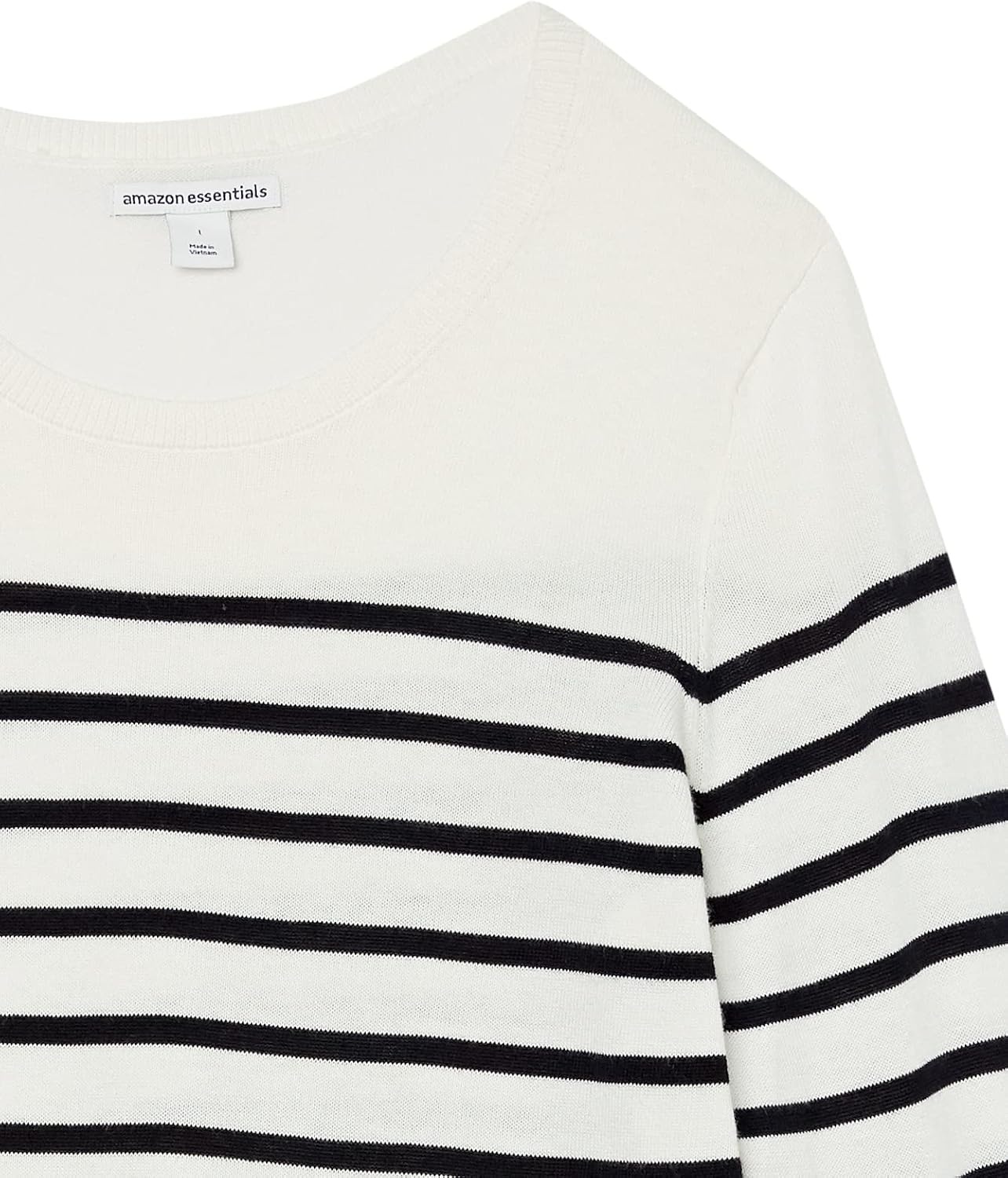 image:imageAmazon Essentials Womens LongSleeve Lightweight Crewneck Sweater Flattering Available in Plus SizeBlack White Placed Stripe