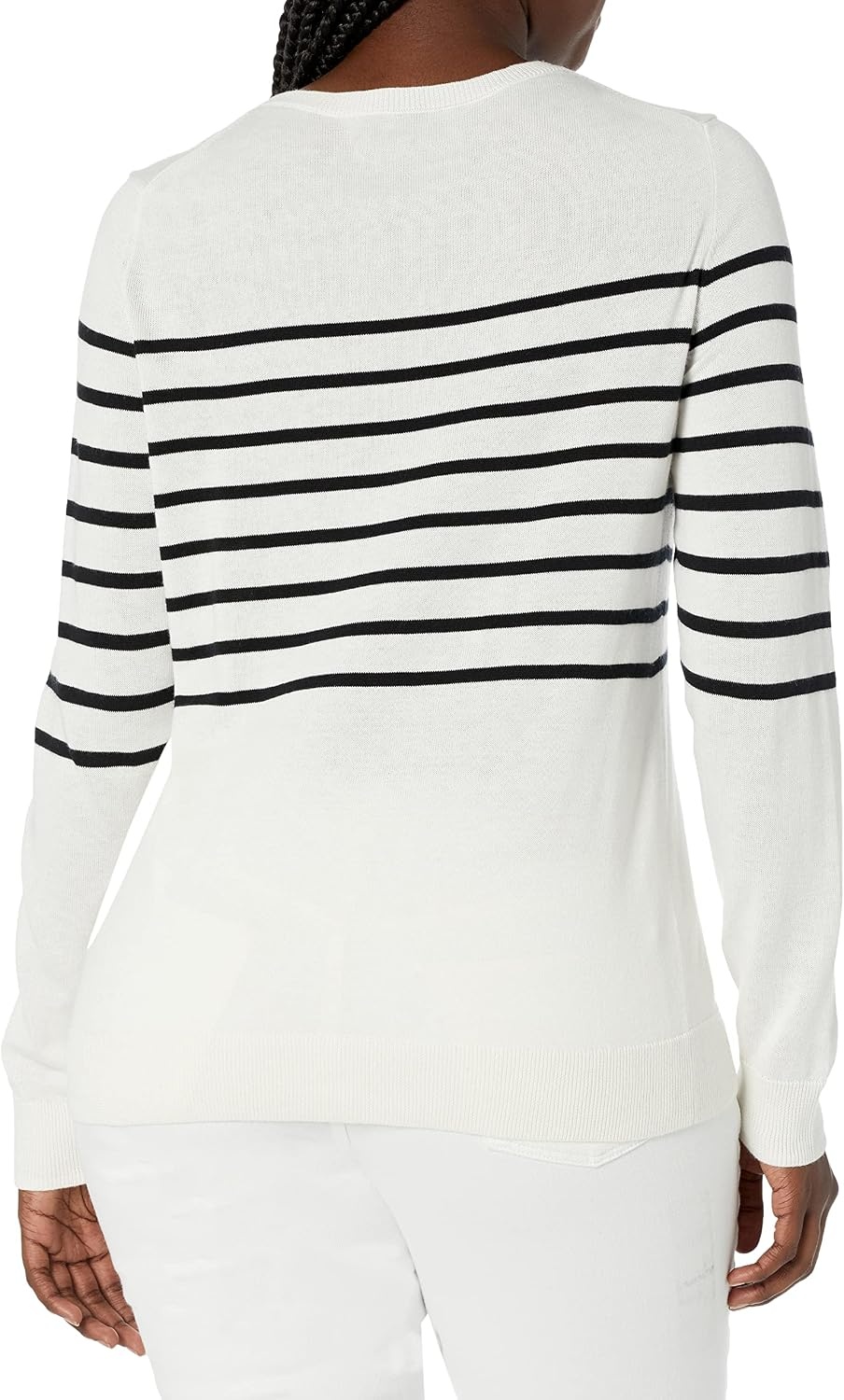 image:imageAmazon Essentials Womens LongSleeve Lightweight Crewneck Sweater Flattering Available in Plus SizeBlack White Placed Stripe